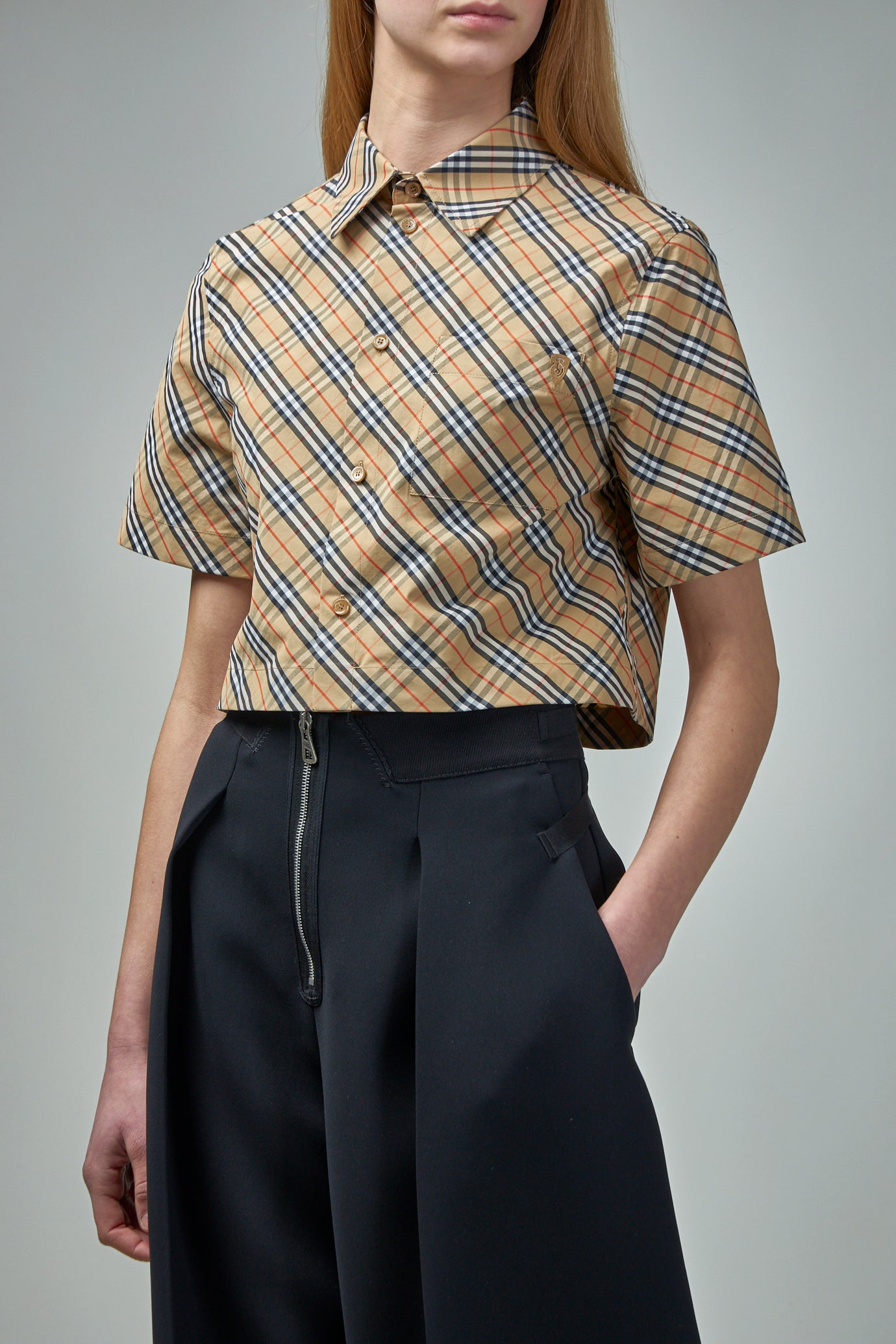 Cropped Check Cotton Shirt