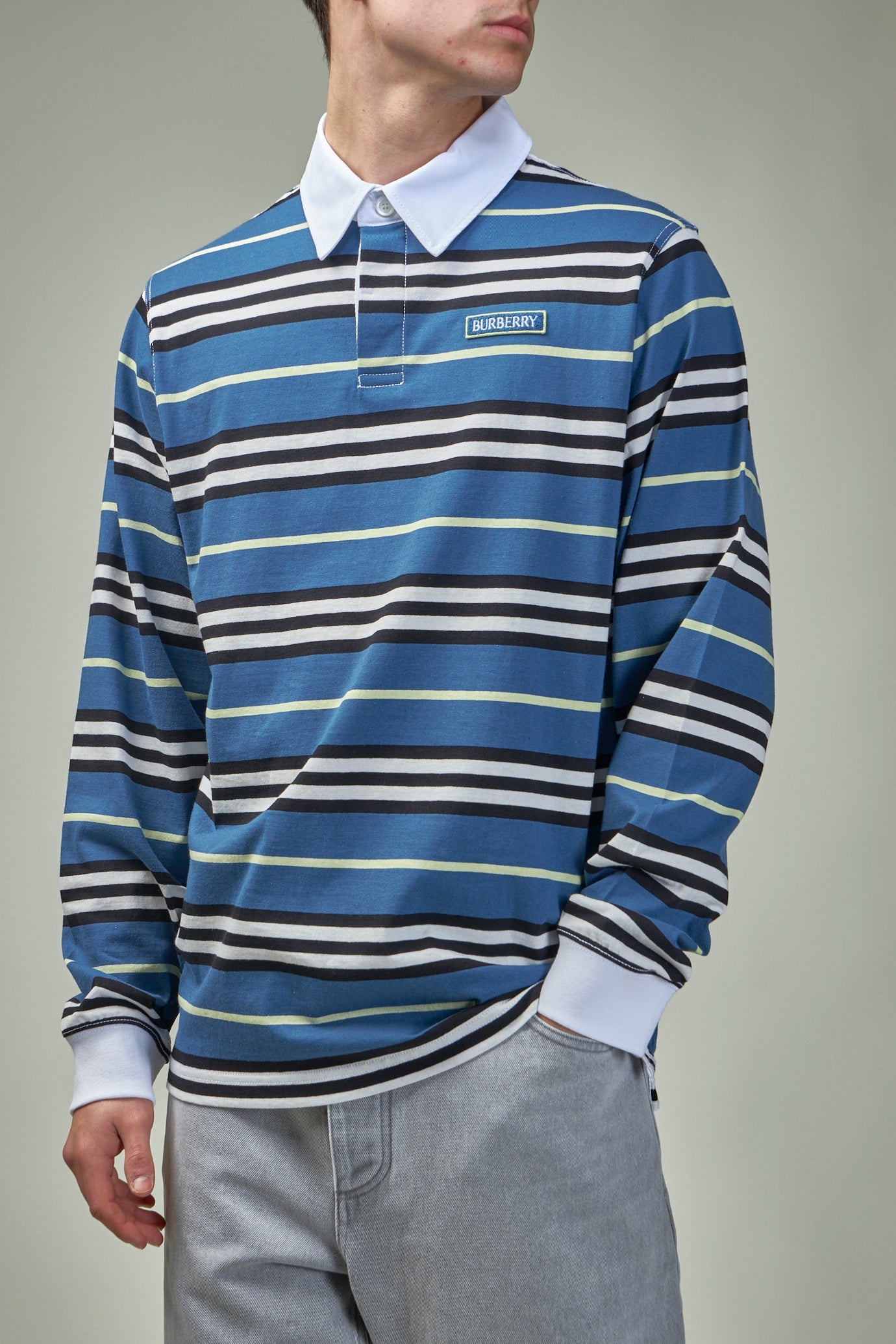 Long-sleeve Striped Cotton Polo Shirt