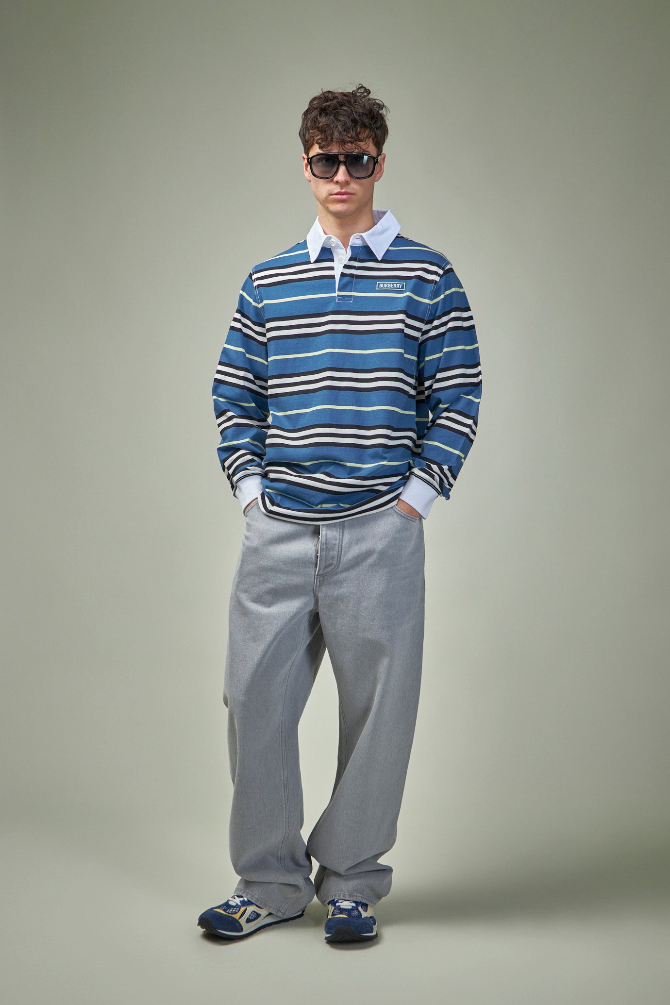 Long-sleeve Striped Cotton Polo Shirt