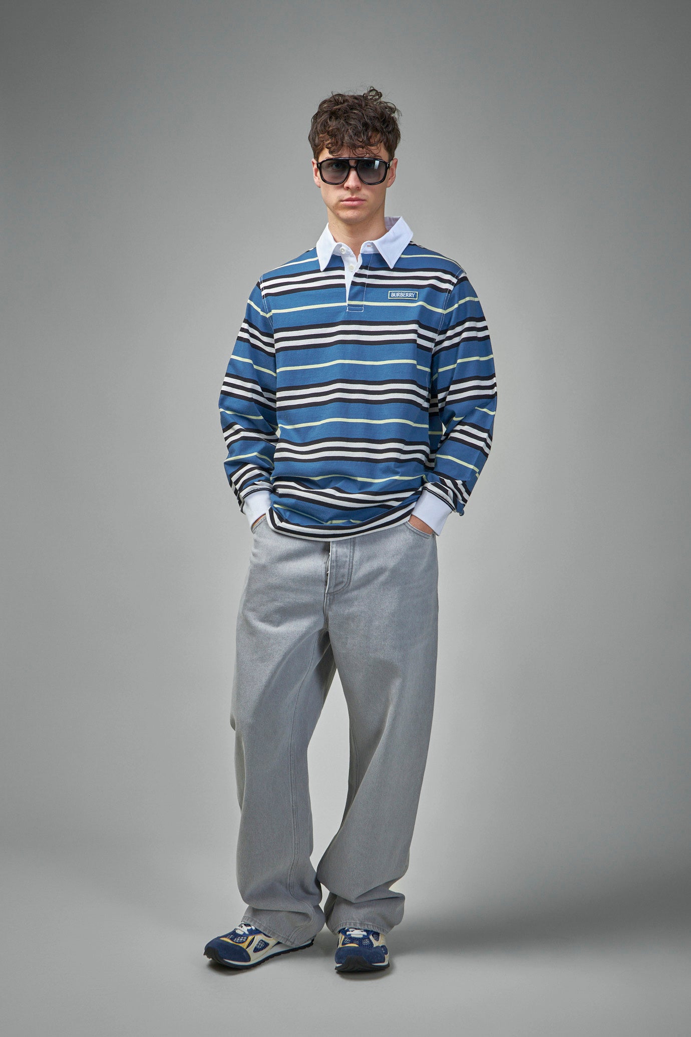 Long-sleeve Striped Cotton Polo Shirt