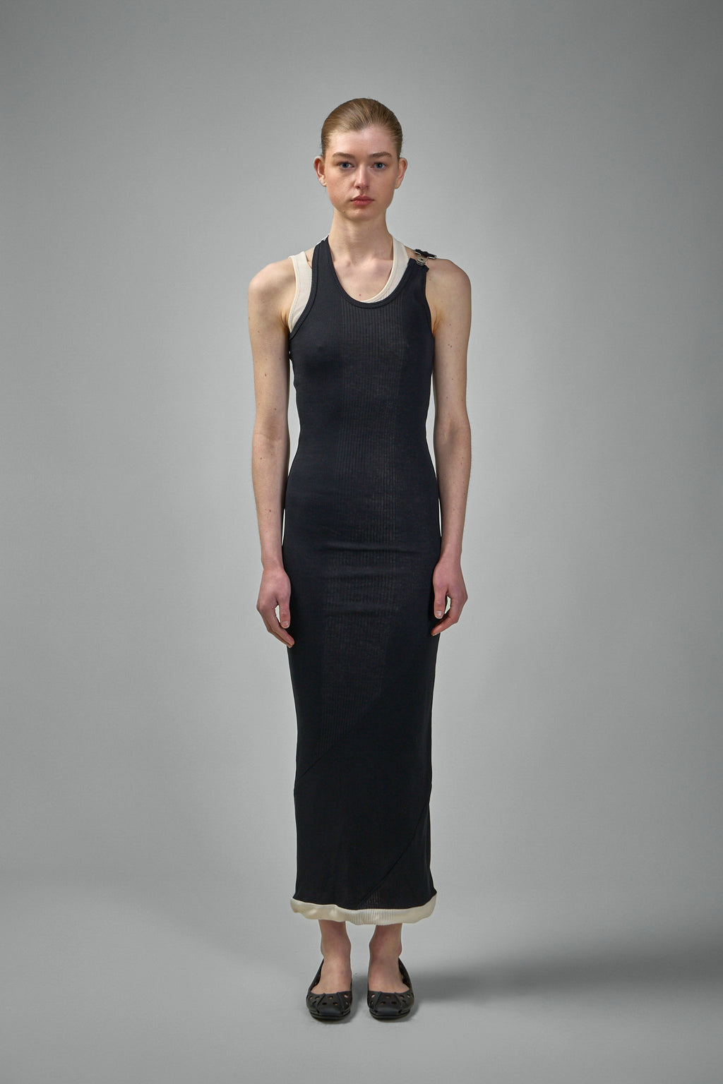 Cotton Ribbed Twisted Double Layer Sleeveless Dress