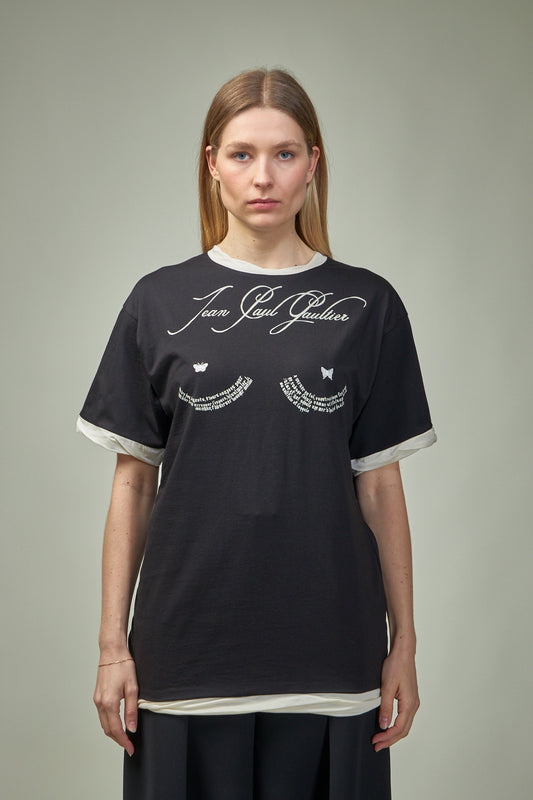 Cotton Asymetric T-Shirt Printed ''Tattoo"