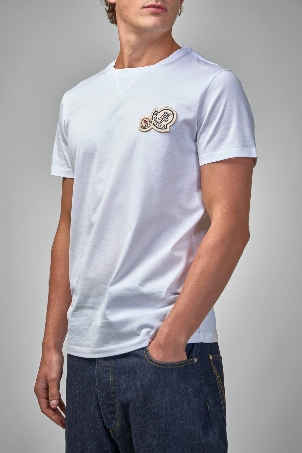 Double Logo Patch Cotton T-Shirt
