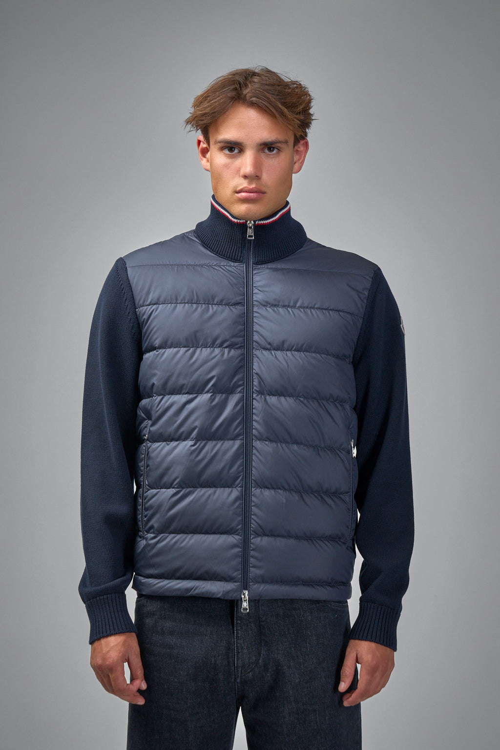 Padded Zip-Up Cotton Cardigan