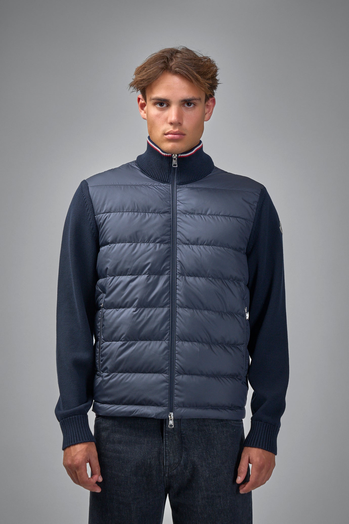 Padded Zip-Up Cotton Cardigan