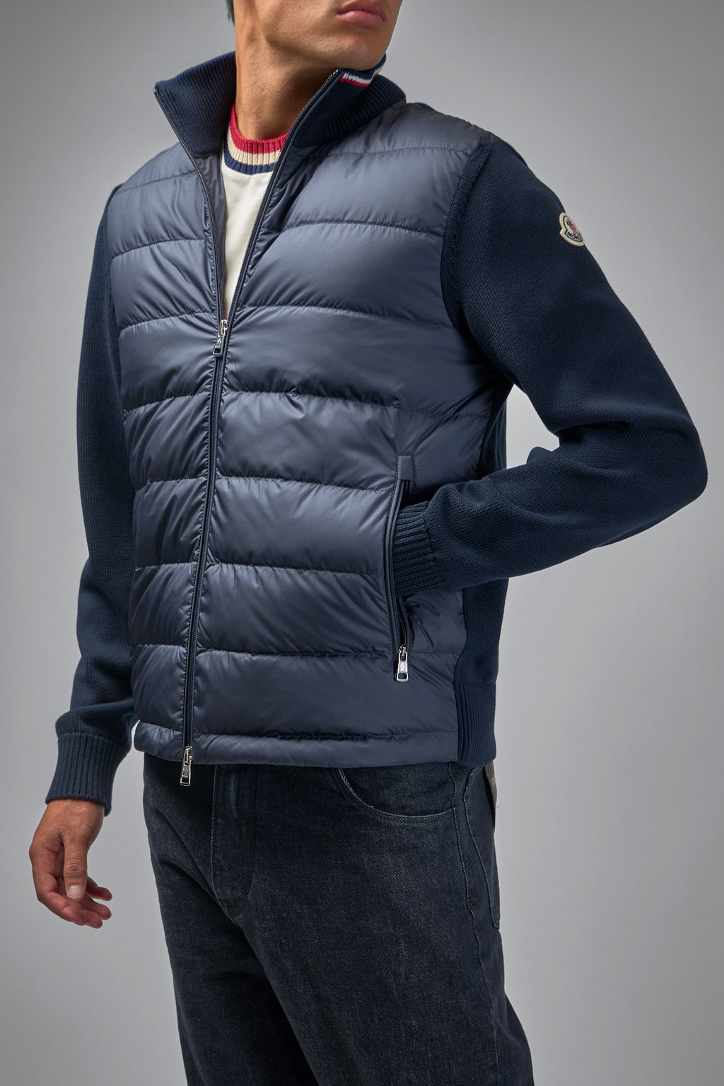 Padded Zip-Up Cotton Cardigan