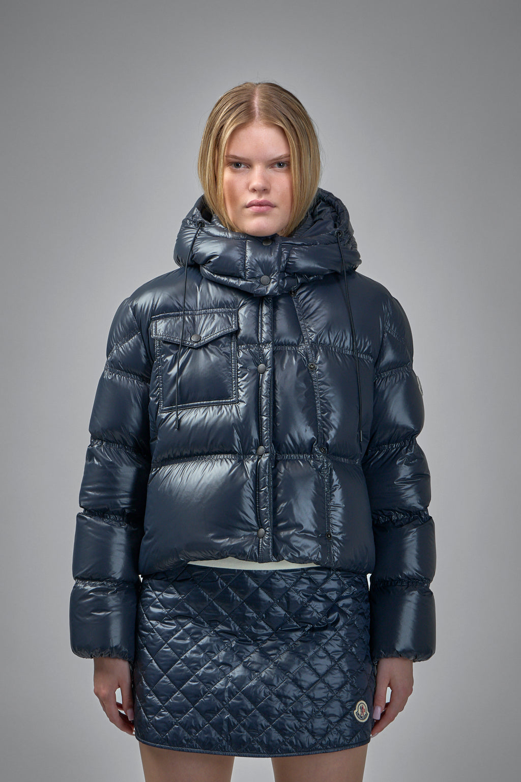 Erea Square-Quilted Hooded Short Down Jacket