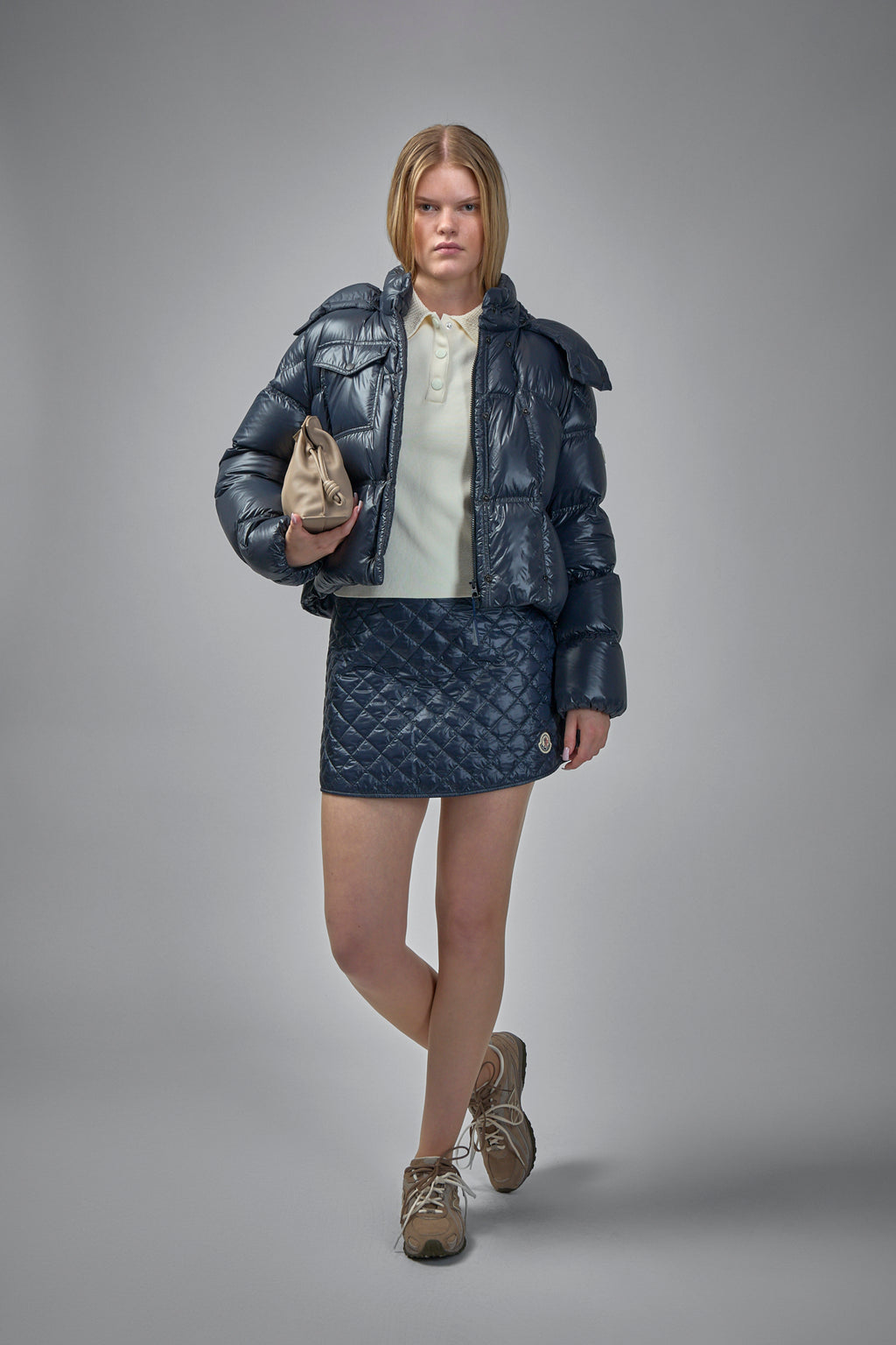 Erea Square-Quilted Hooded Short Down Jacket