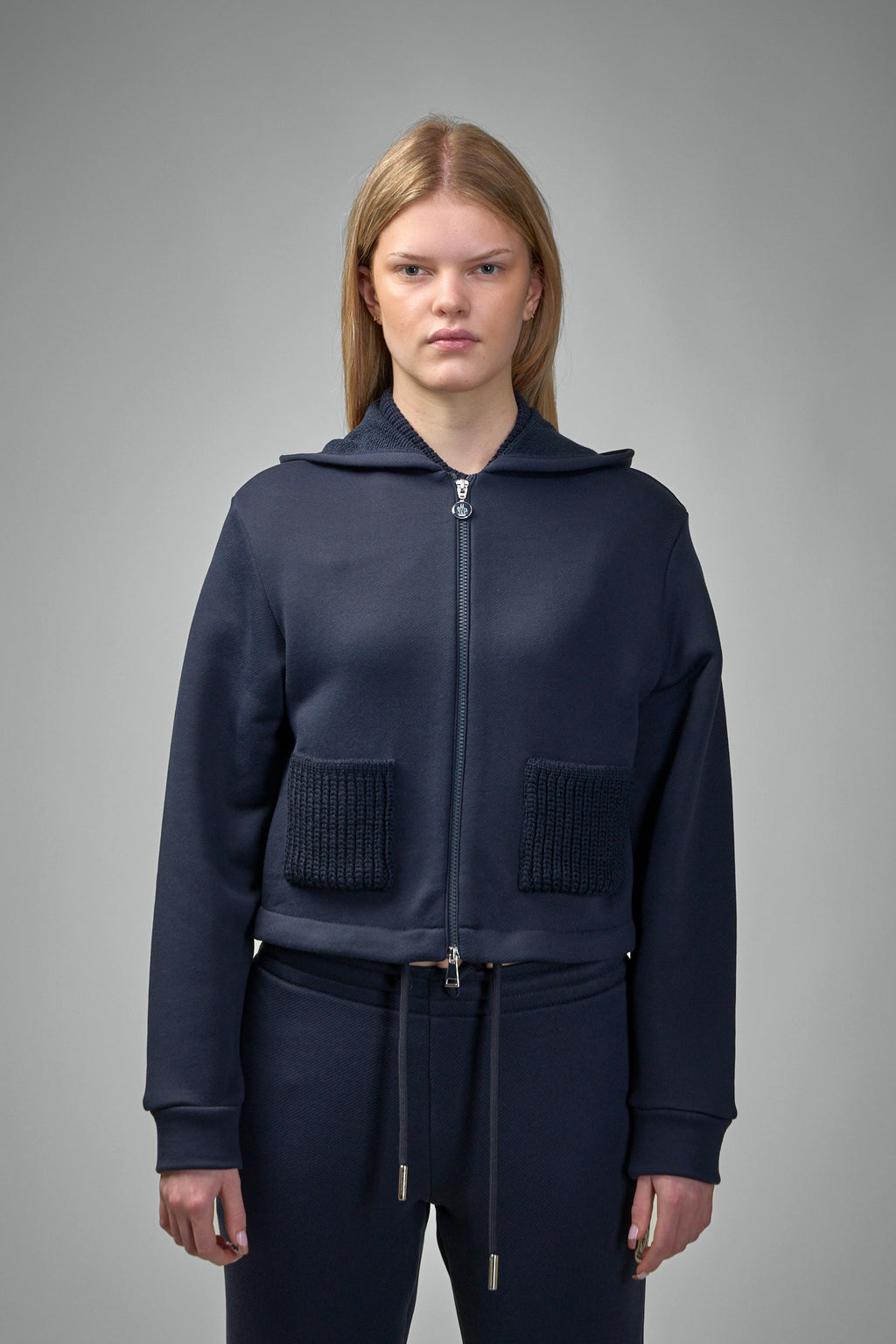 Knit Accent Cotton Zip-Up Hoodie