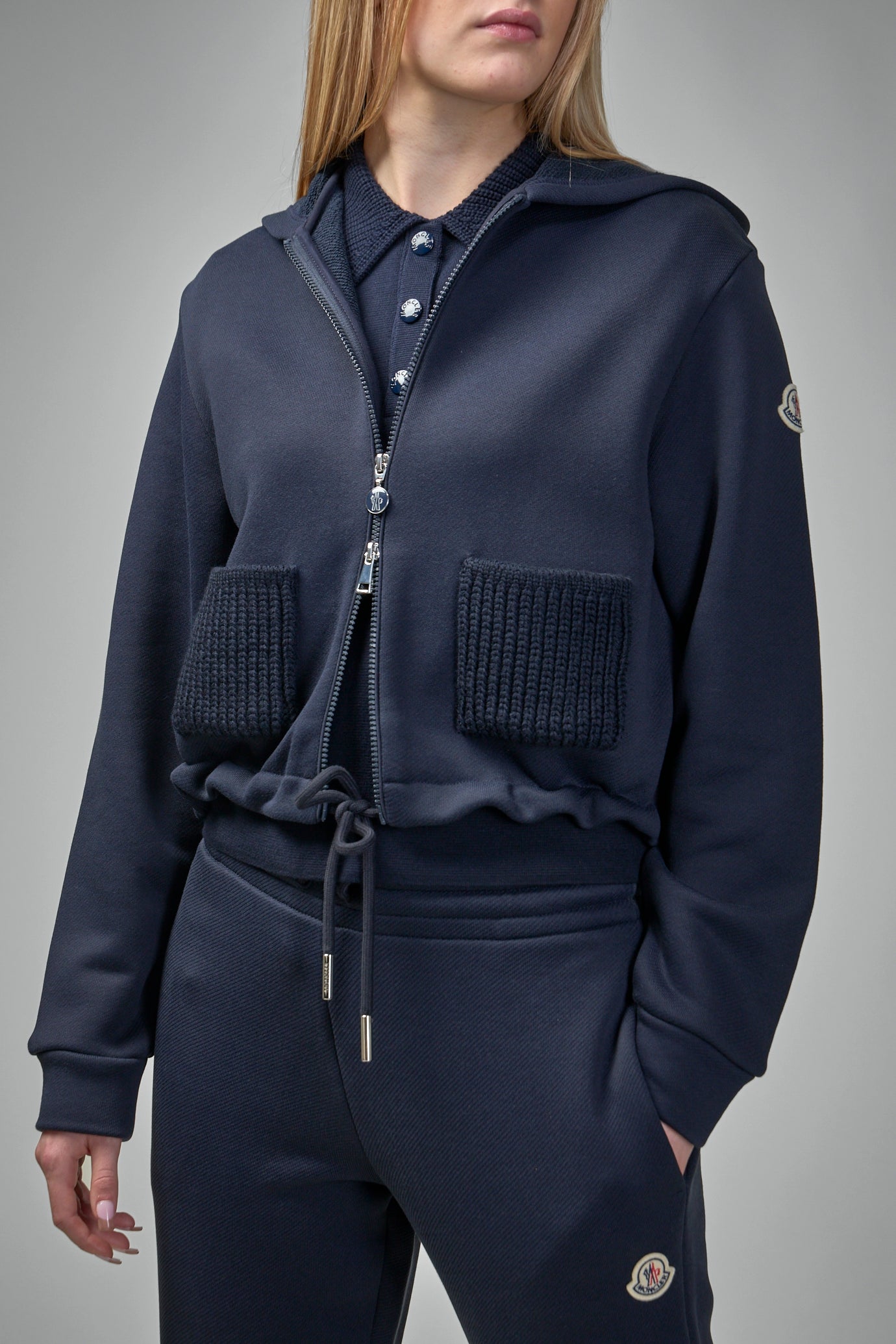 Knit Accent Cotton Zip-Up Hoodie