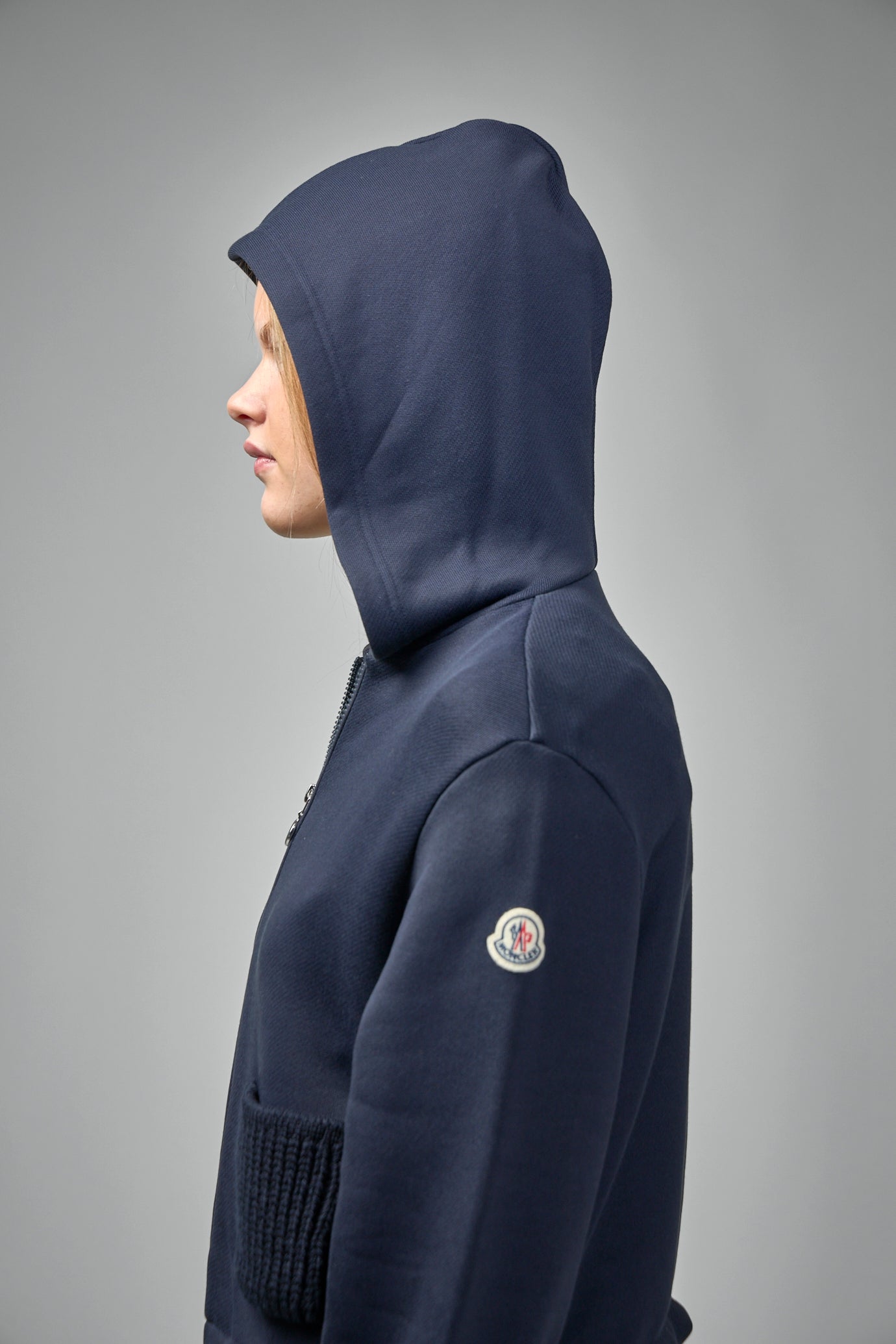 Knit Accent Cotton Zip-Up Hoodie