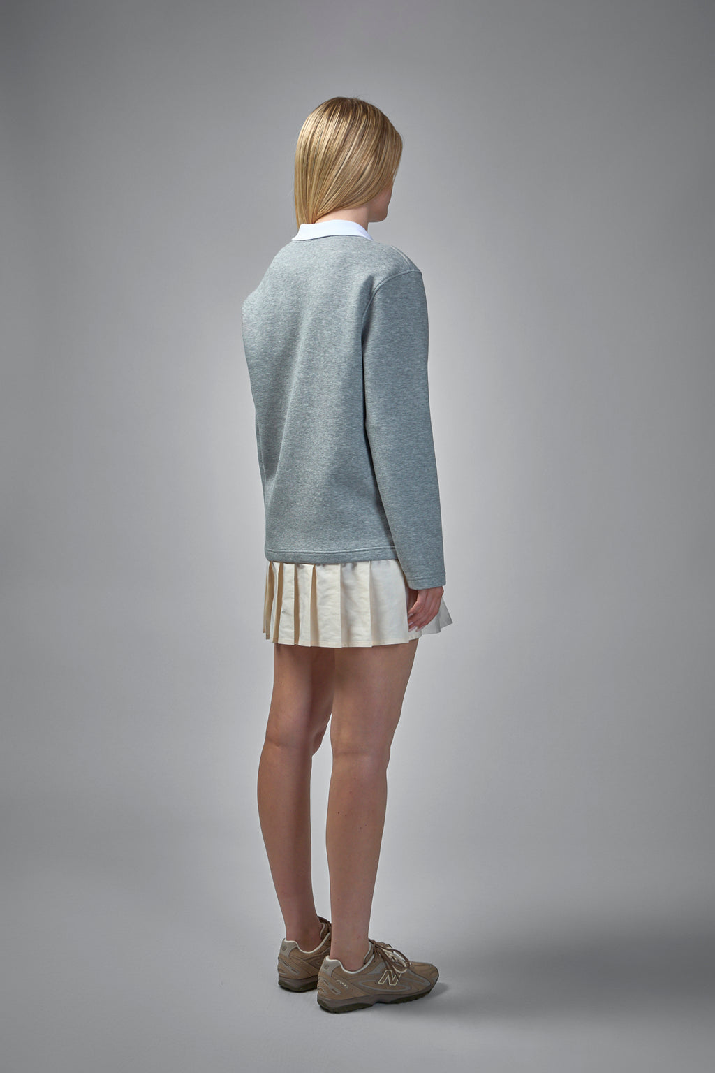 Pleated Logo Patch Long-Sleeved Polo Dress