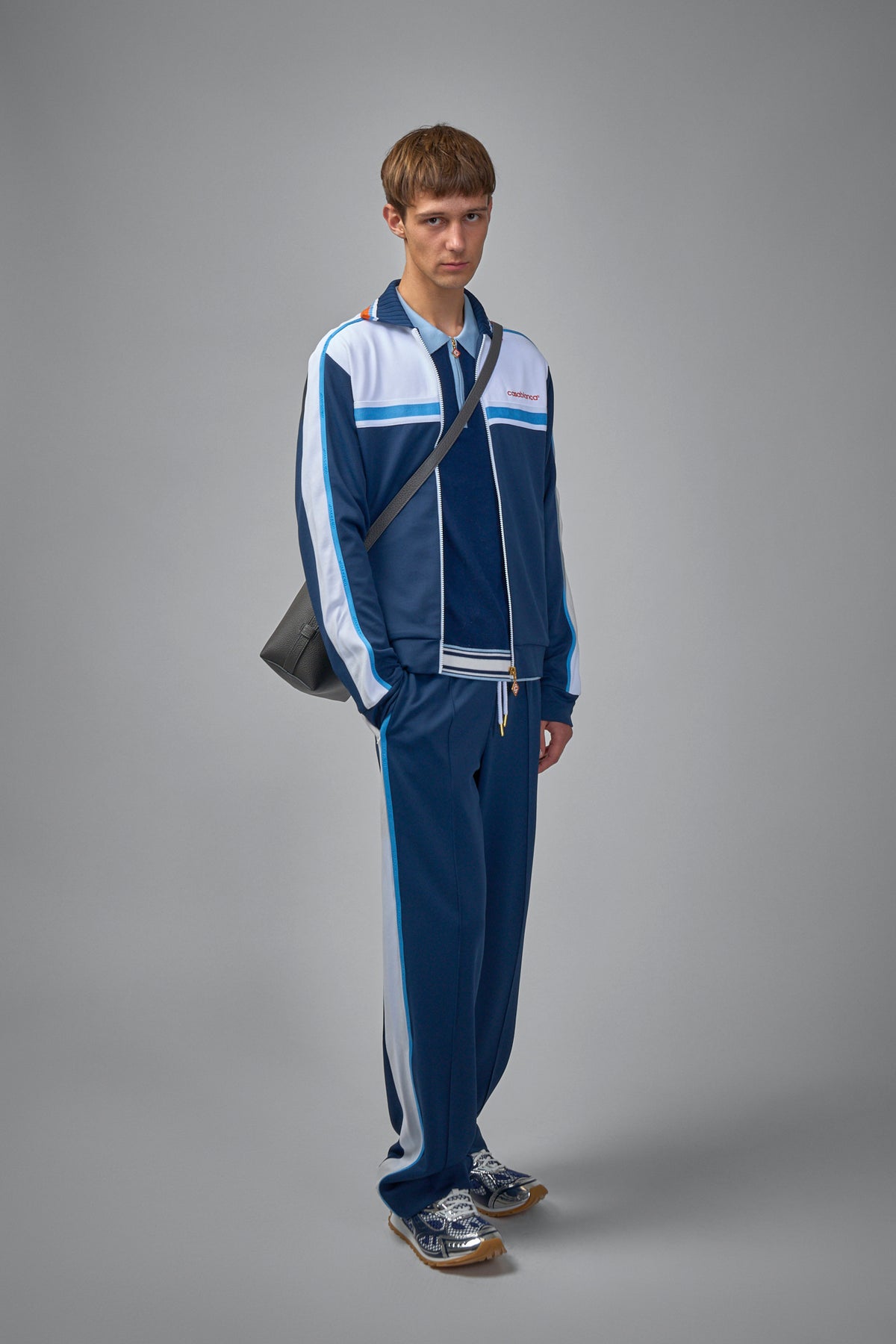 Mens Textured Track Jacket Round Pique