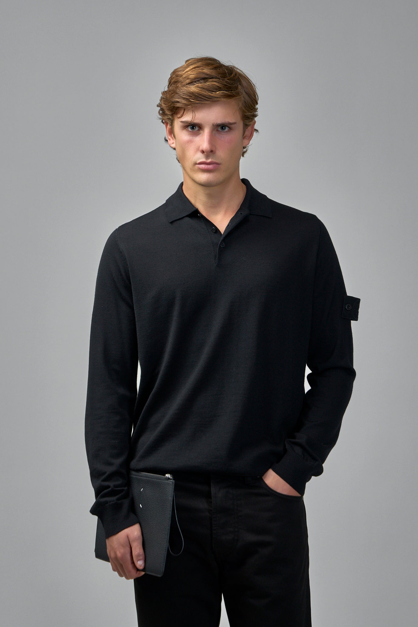 Long Sleeve Polo Jumper with Ribbed Trims