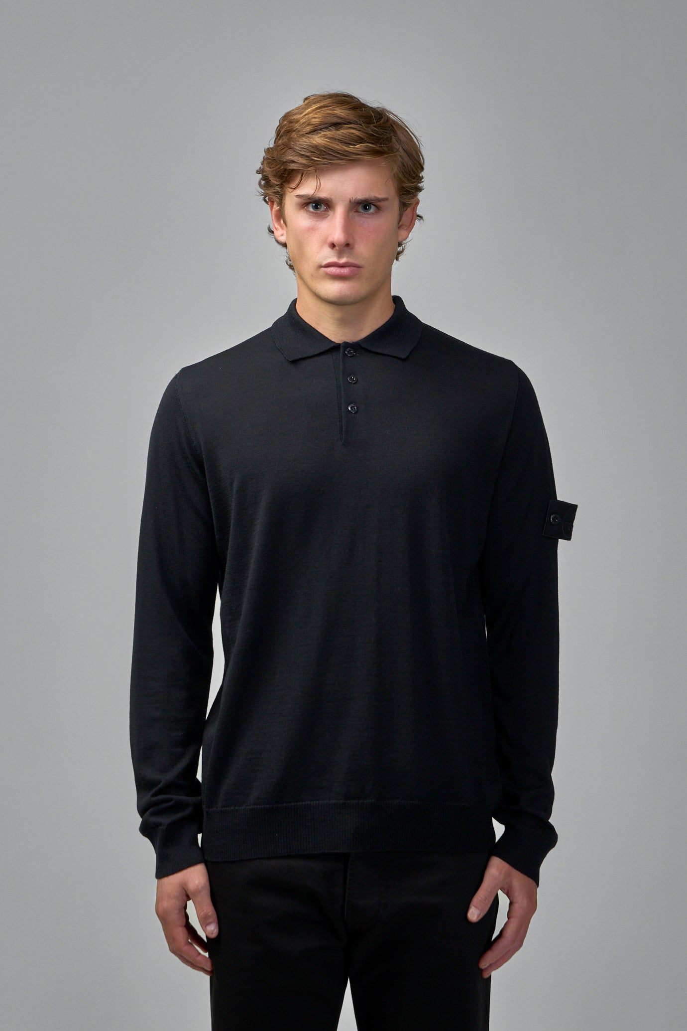Long Sleeve Polo Jumper with Ribbed Trims