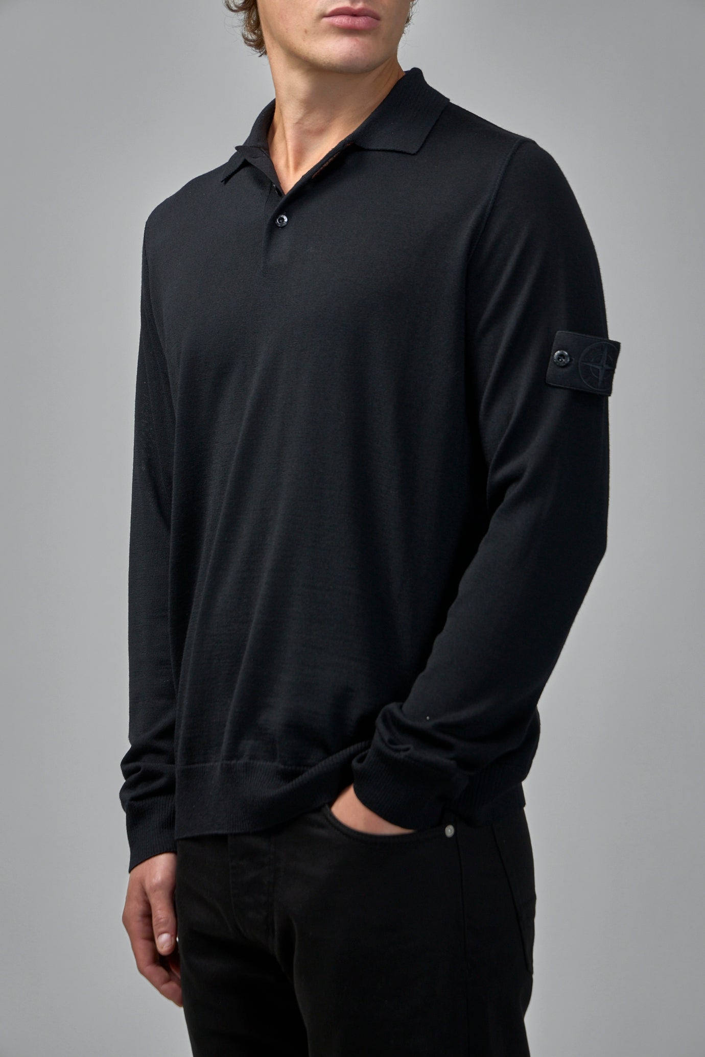 Long Sleeve Polo Jumper with Ribbed Trims