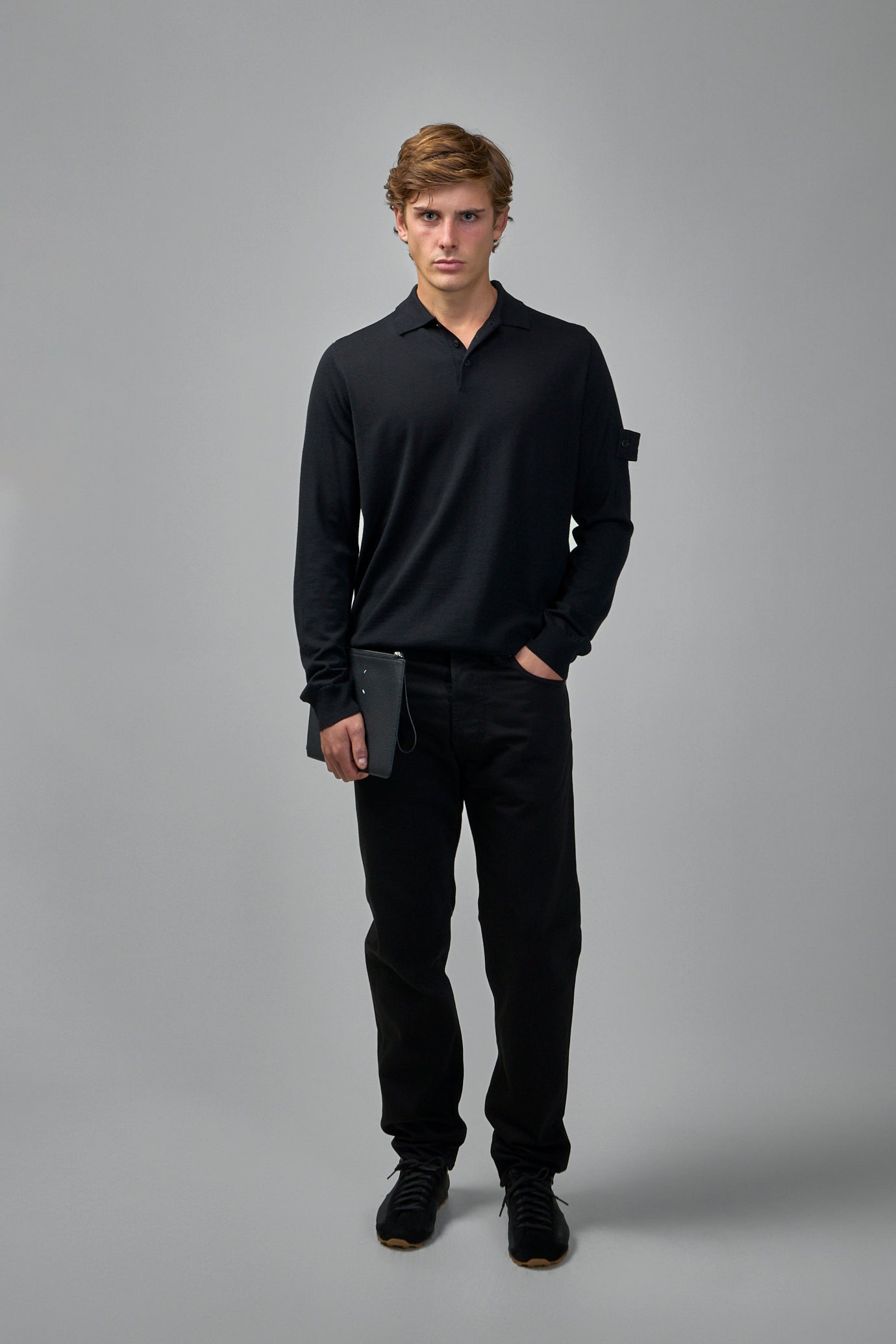 Long Sleeve Polo Jumper with Ribbed Trims