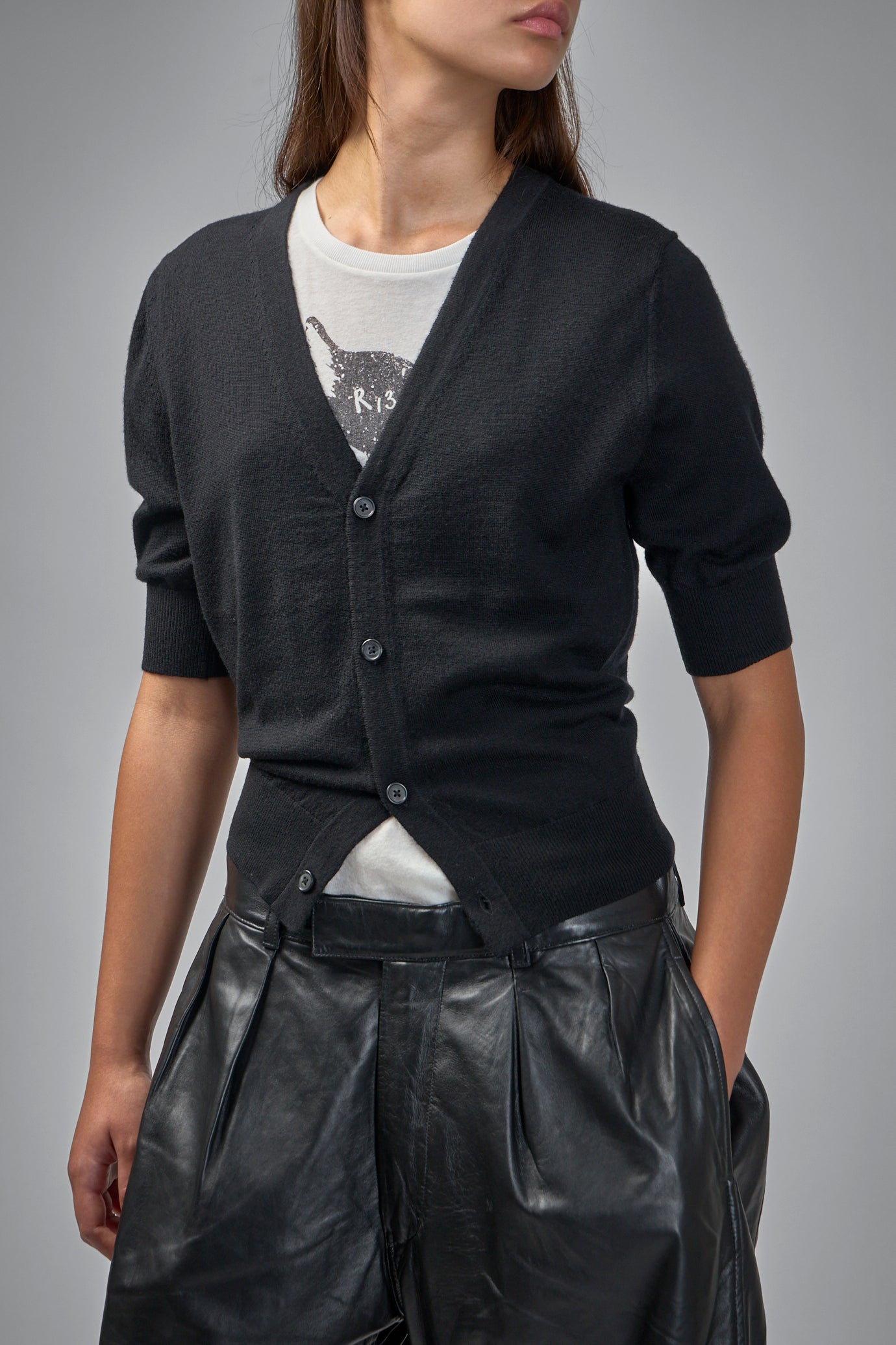 Elbow Sleeve Split Hem Cardigan