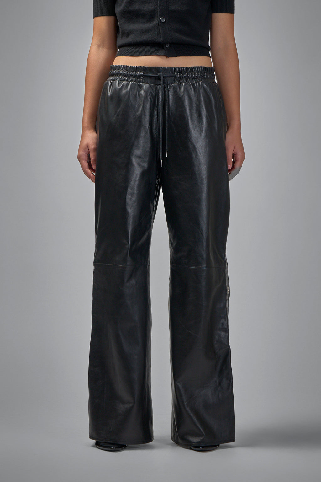 Wide Leg Leather Pant With Trapunto Stitching