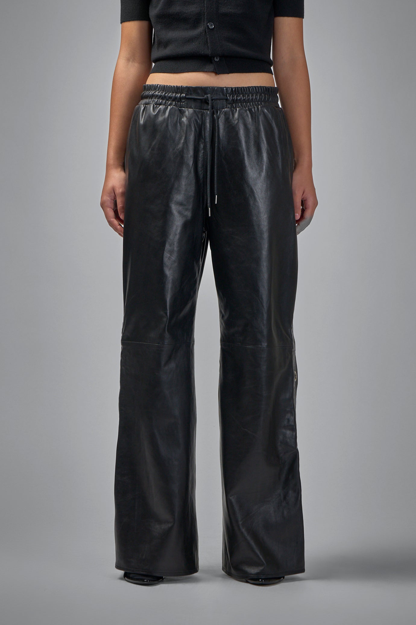 Wide Leg Leather Pant With Trapunto Stitching