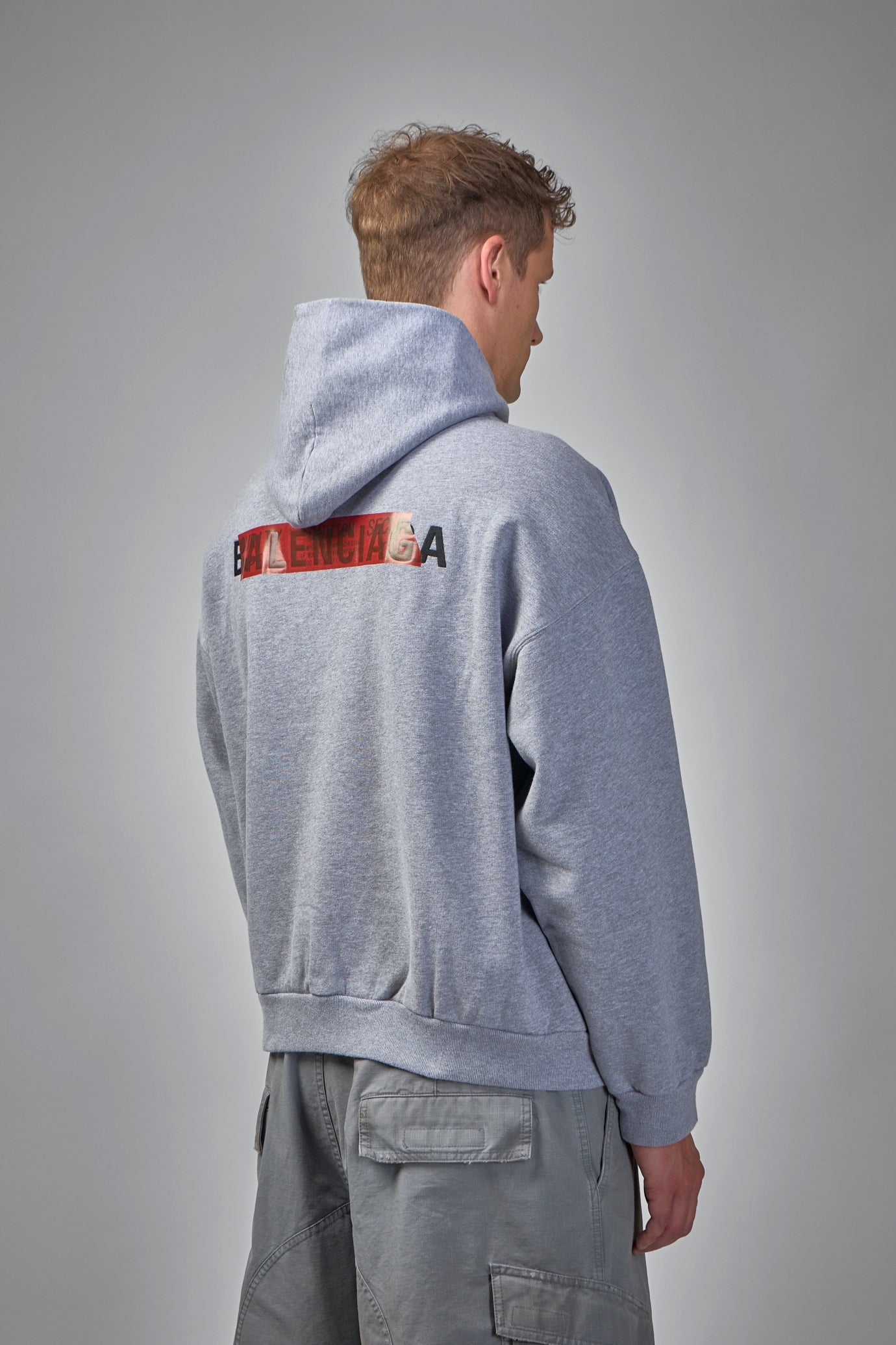 Tape Type Ripped Pocket Hoodie