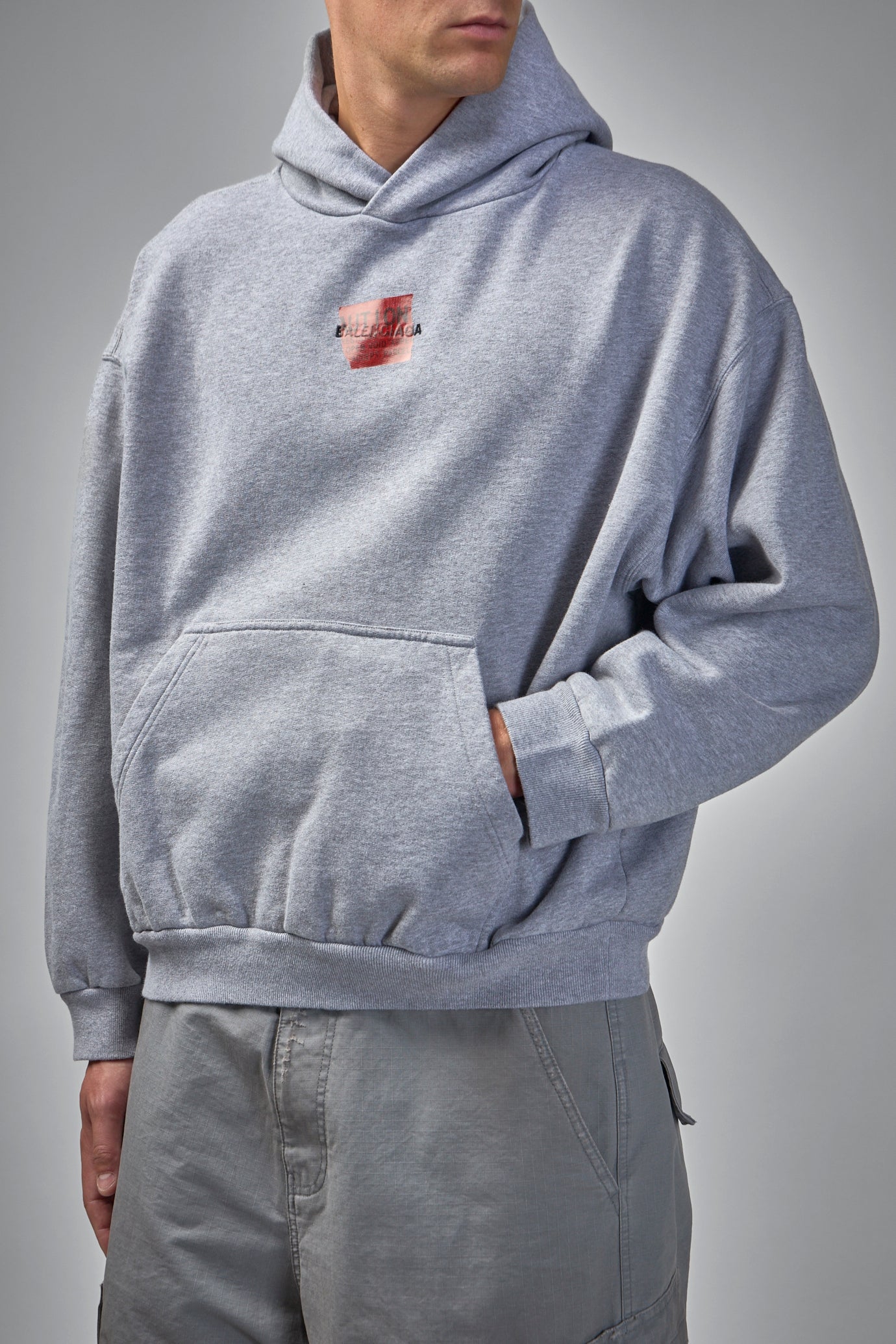 Tape Type Ripped Pocket Hoodie