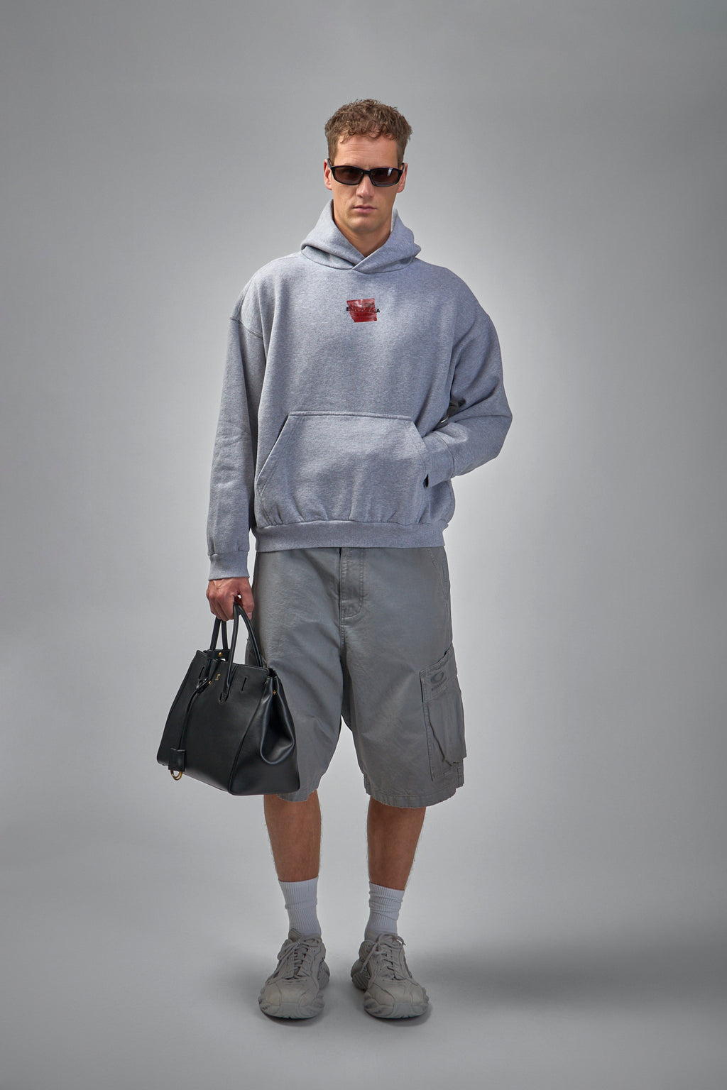 Tape Type Ripped Pocket Hoodie