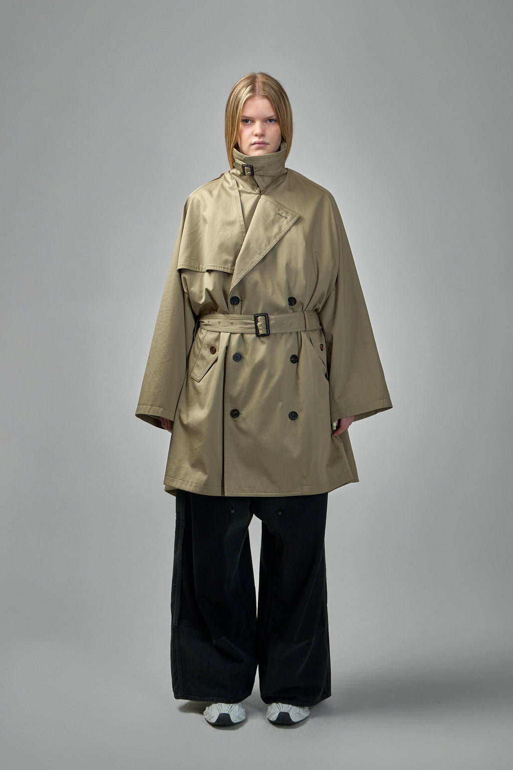 Draped Neck Midi Trench