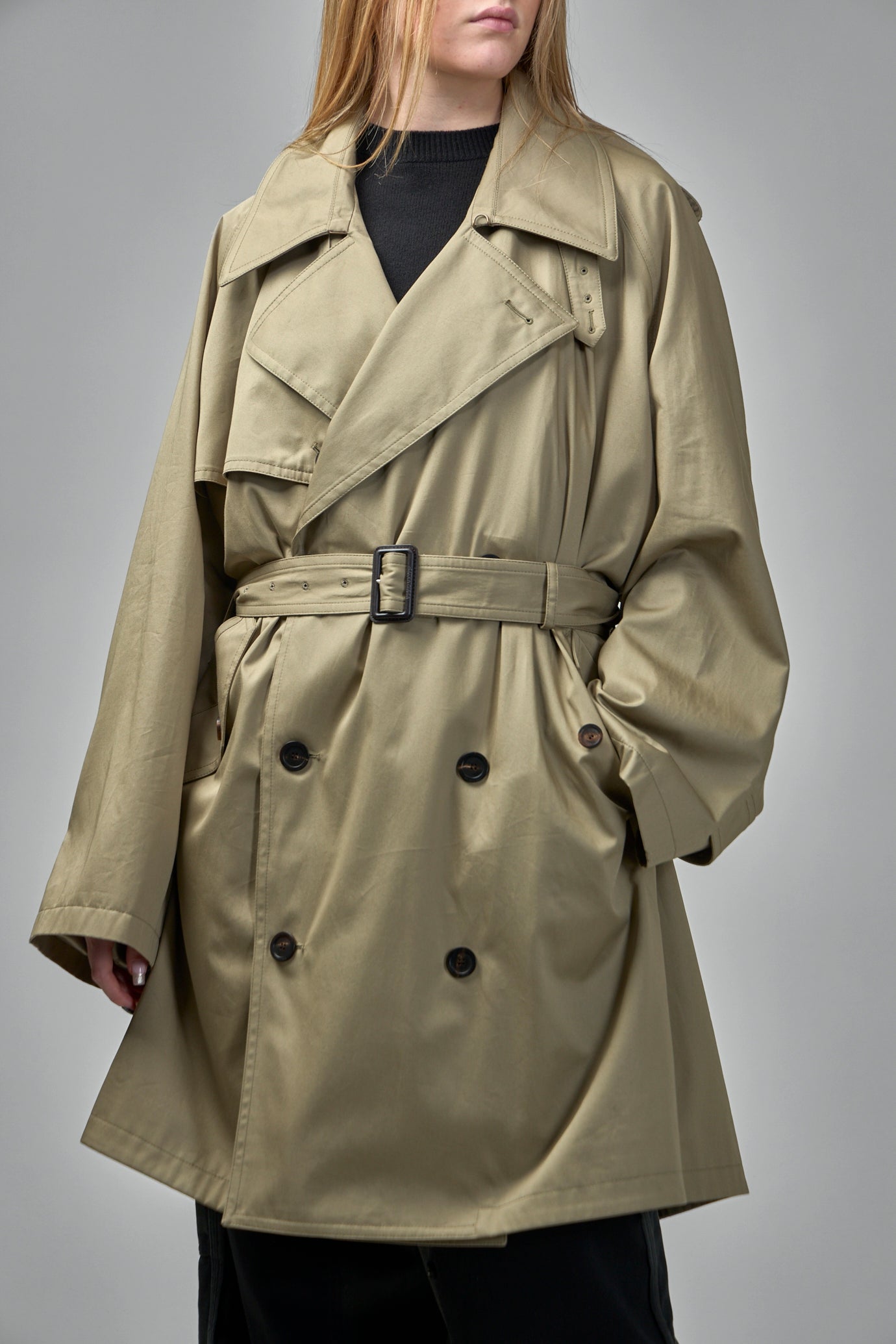 Draped Neck Midi Trench