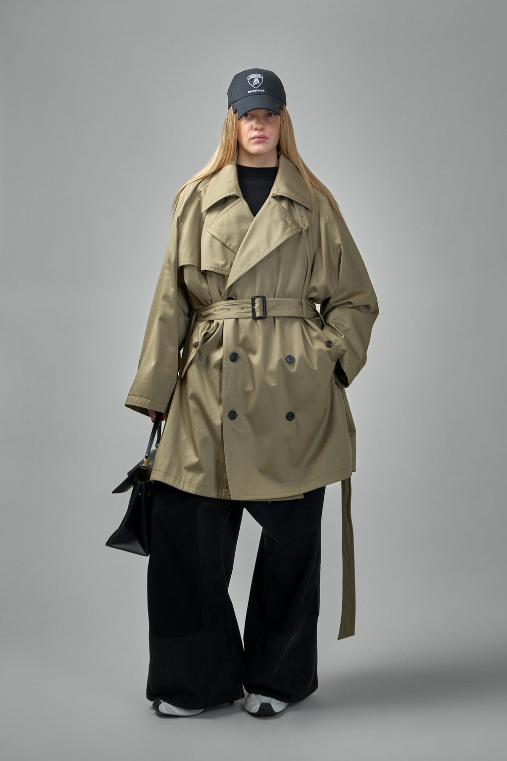 Draped Neck Midi Trench