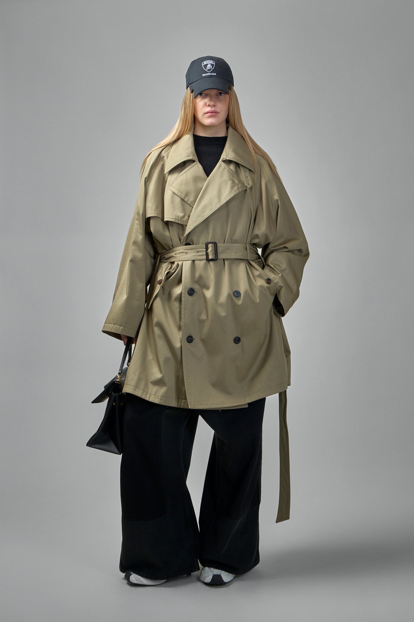 Draped Neck Midi Trench