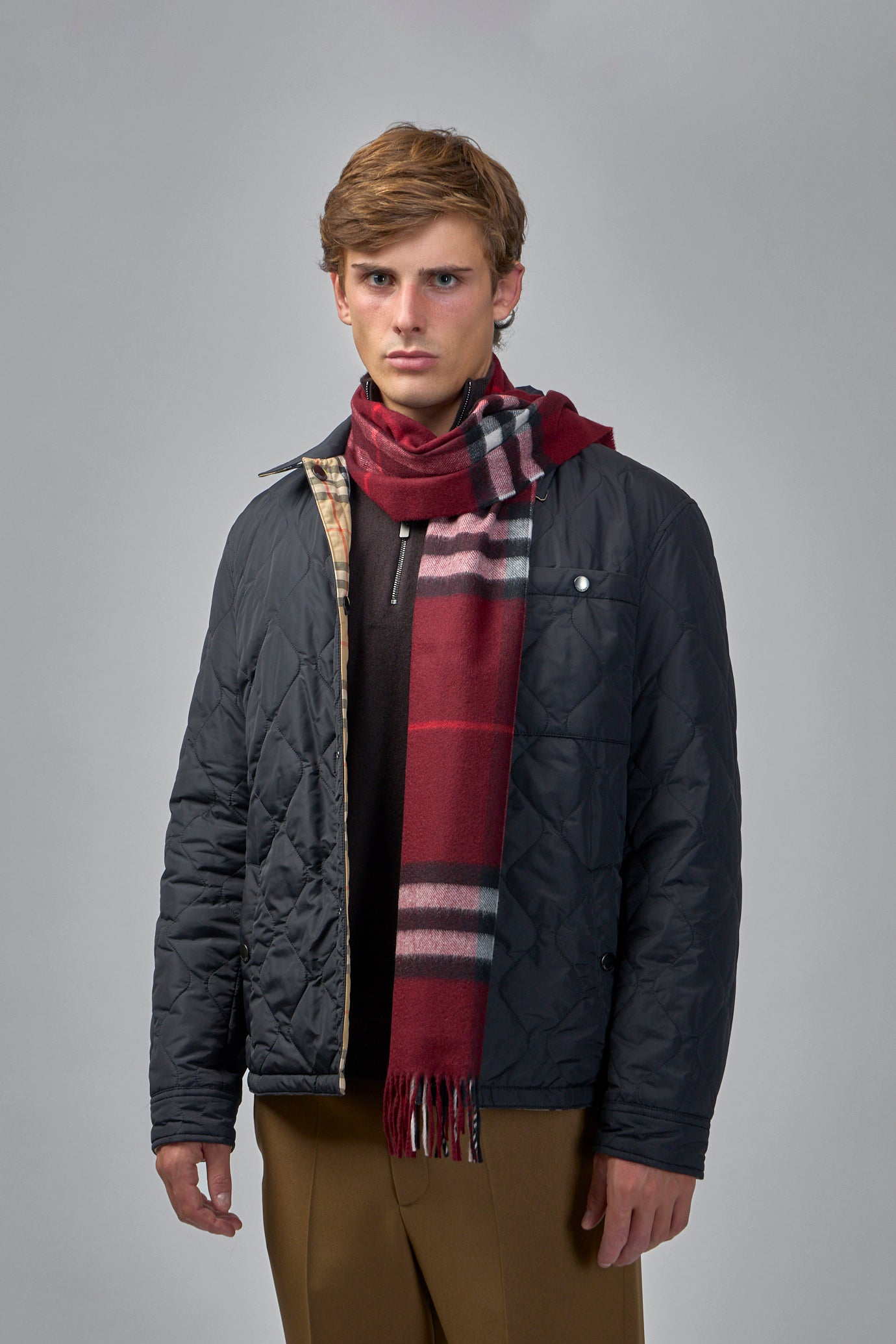 Checked Fringed-Edge Scarf