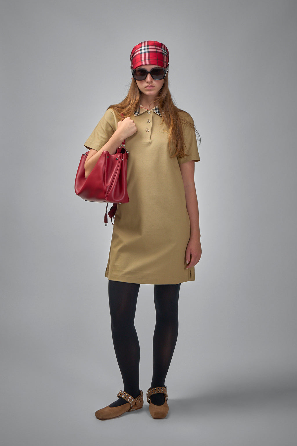 Check Collar Cotton Polo Shirt Dress
