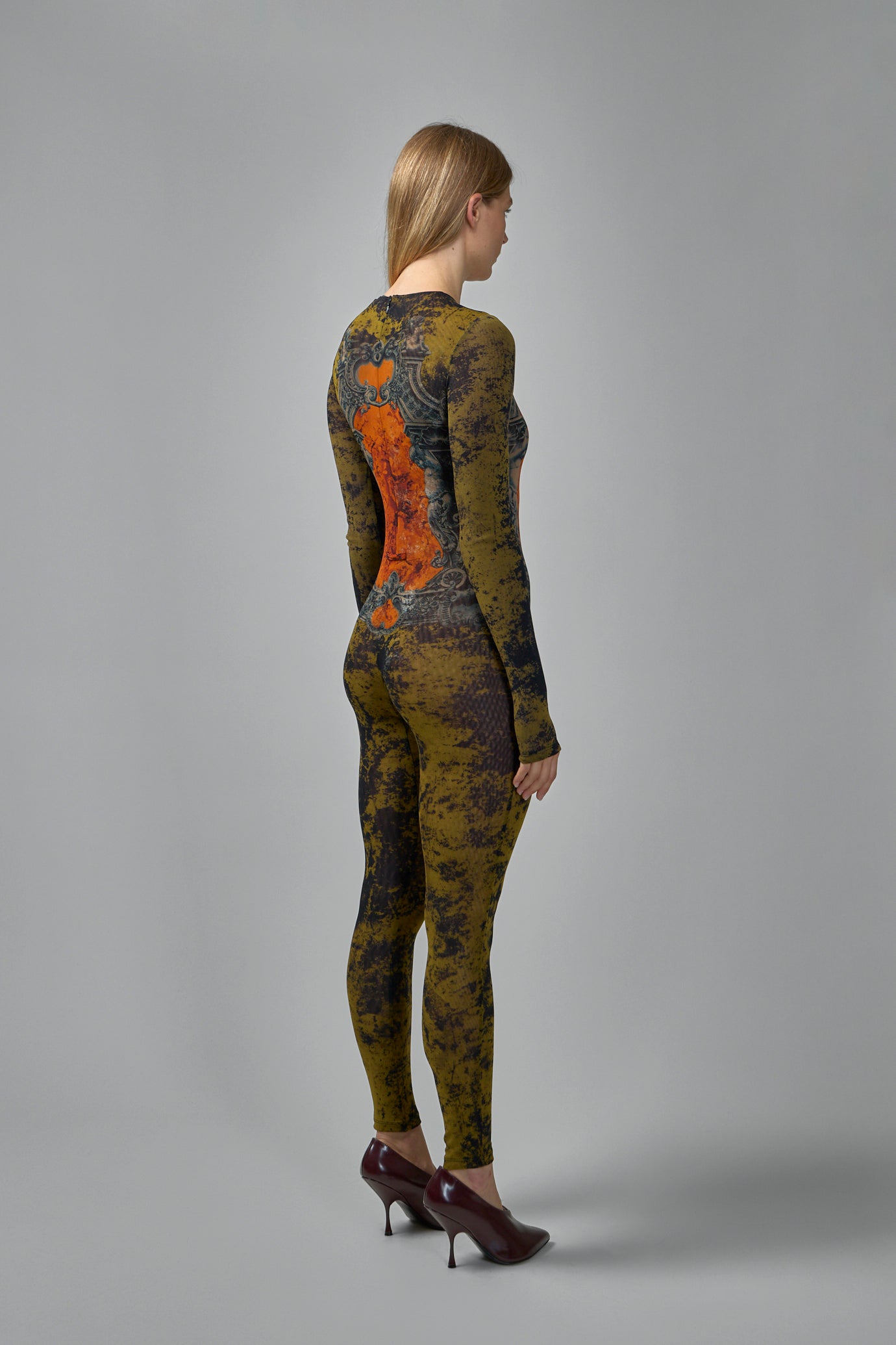 Mesh Crew Neck Catsuit Printed Medaillon