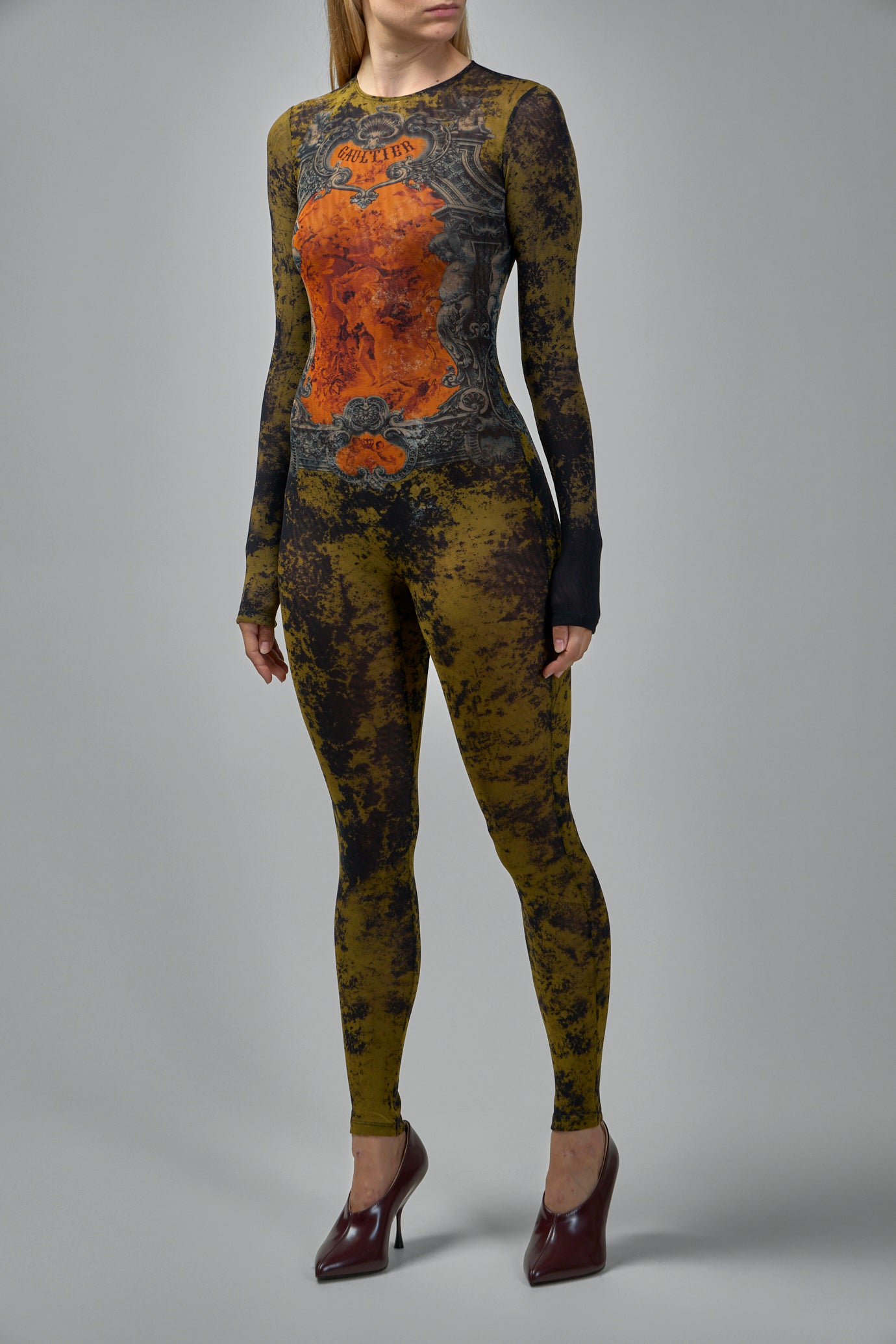 Mesh Crew Neck Catsuit Printed Medaillon