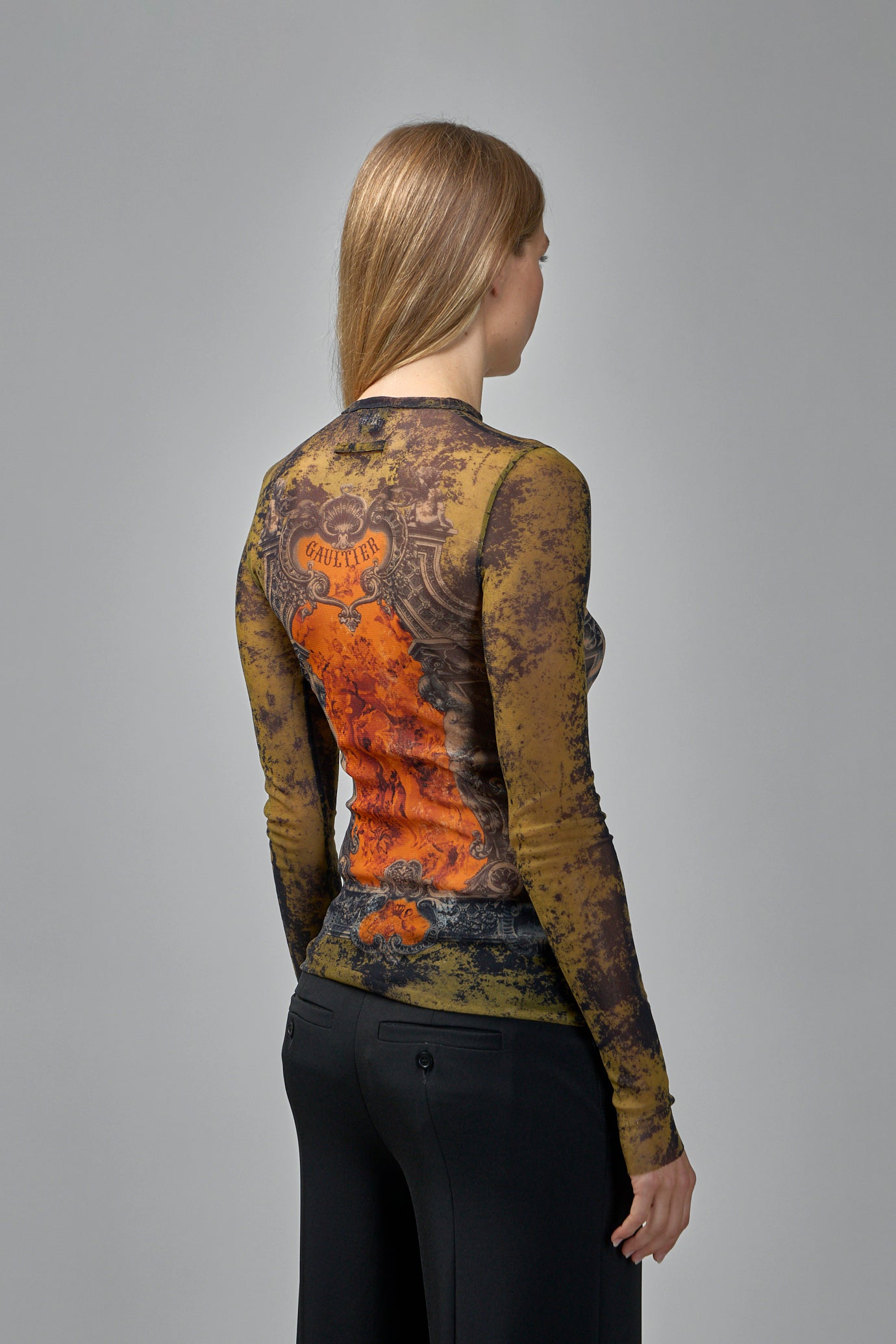 Mesh Long Sleeves Top Printed Médaillon