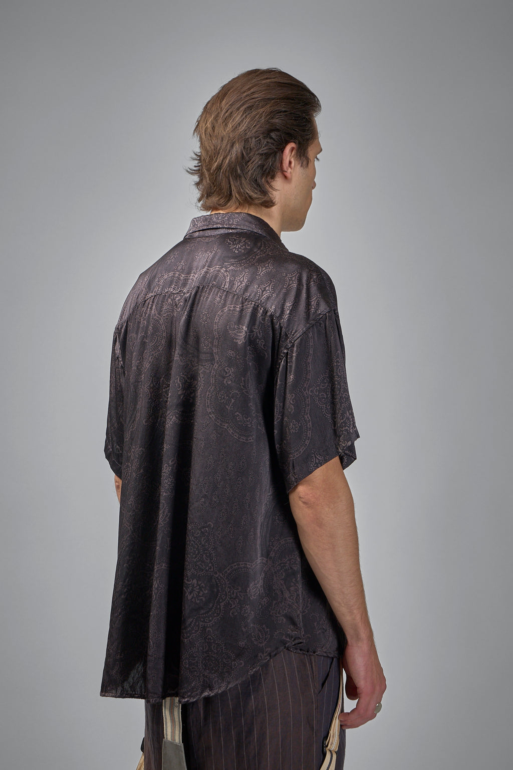 Assymetric Swing Back Exaggerated Volume Short Sleeve Workshirt Hand Dyed