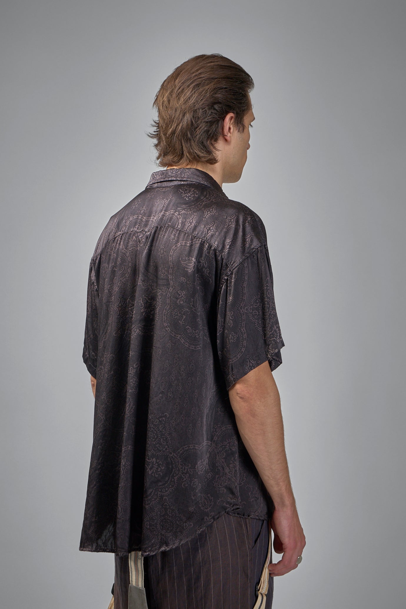 Assymetric Swing Back Exaggerated Volume Short Sleeve Workshirt Hand Dyed