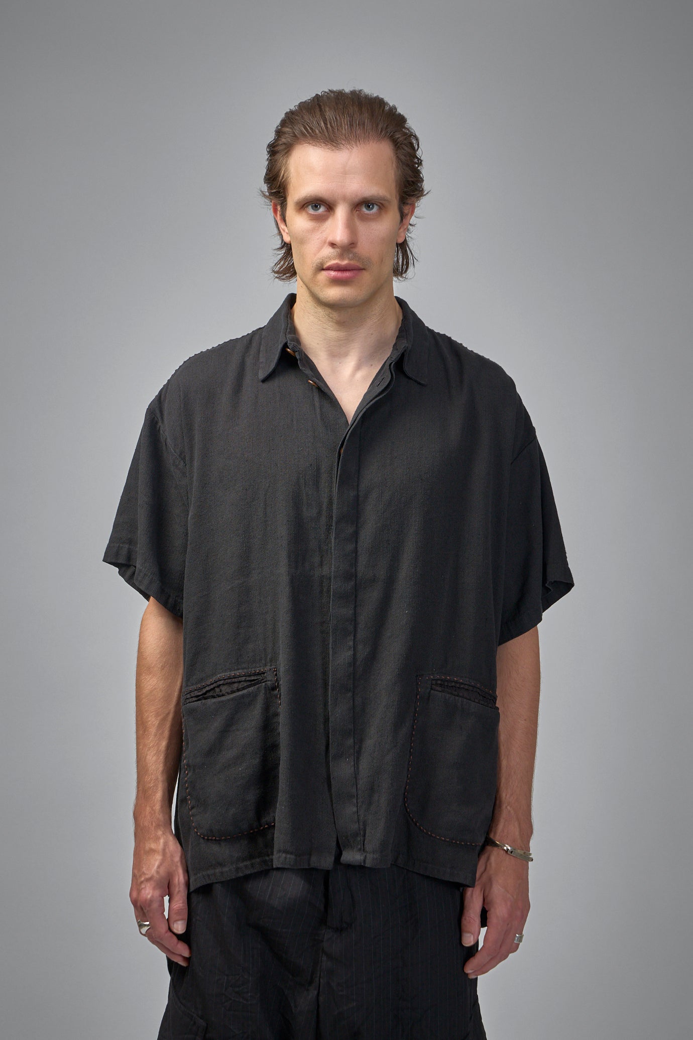 Assymetric Swing Back Exaggerated Volume Short Sleeve Workshirt