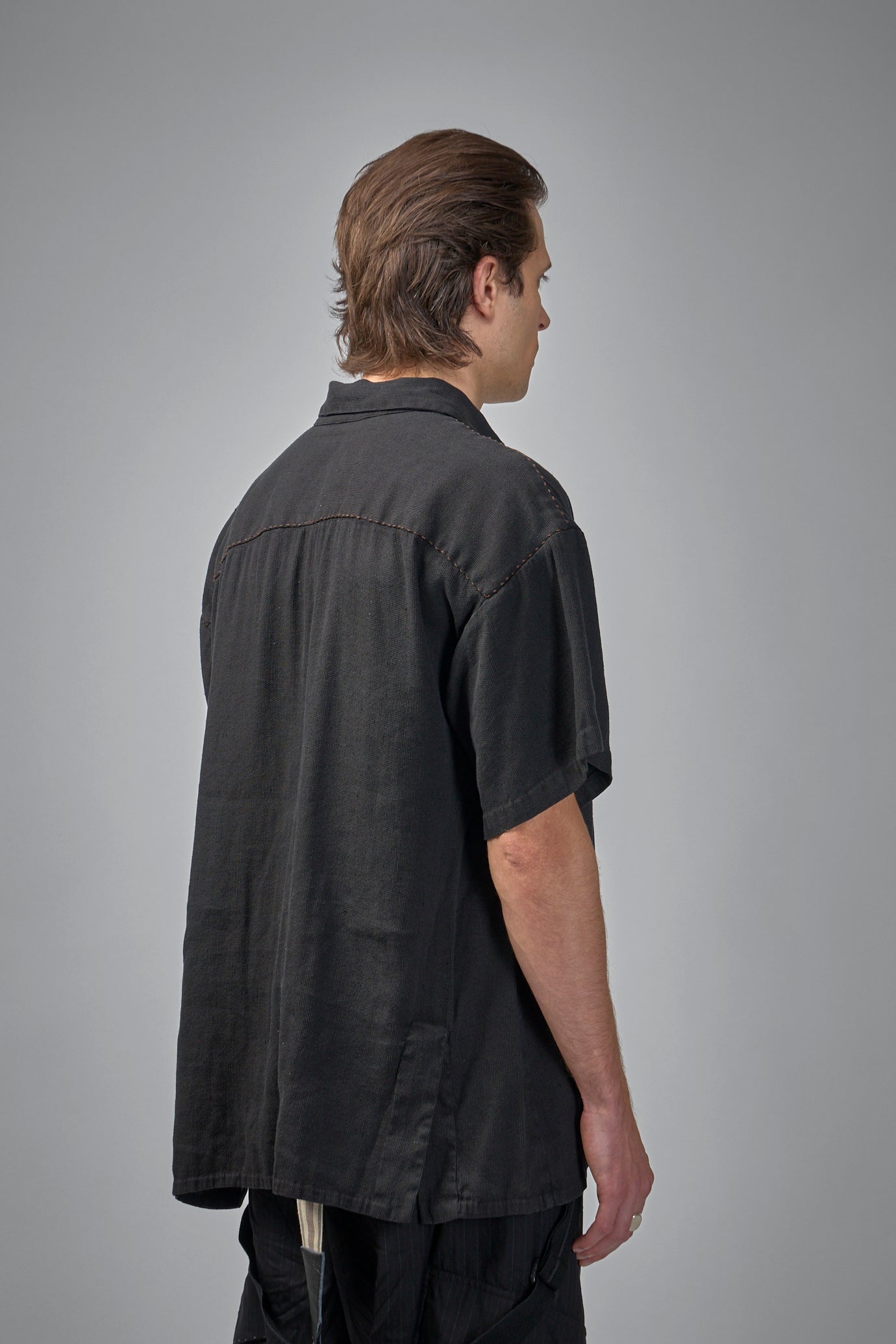 Assymetric Swing Back Exaggerated Volume Short Sleeve Workshirt