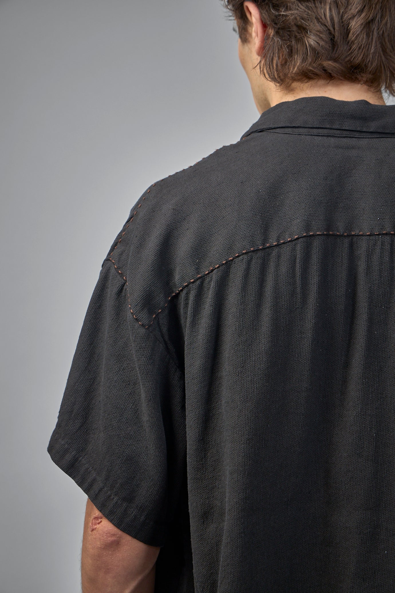 Assymetric Swing Back Exaggerated Volume Short Sleeve Workshirt