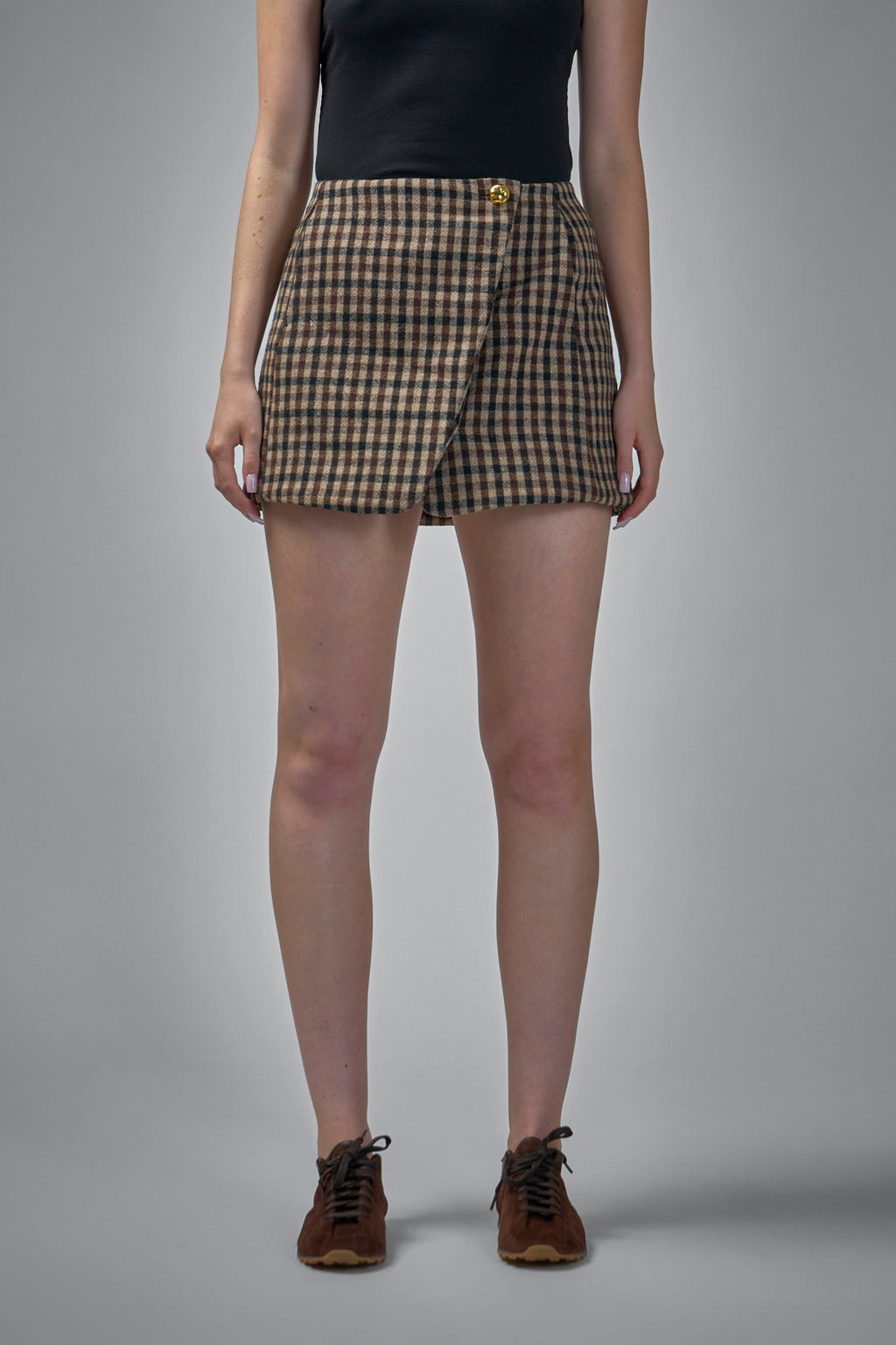 Check Wool Mix Skirt