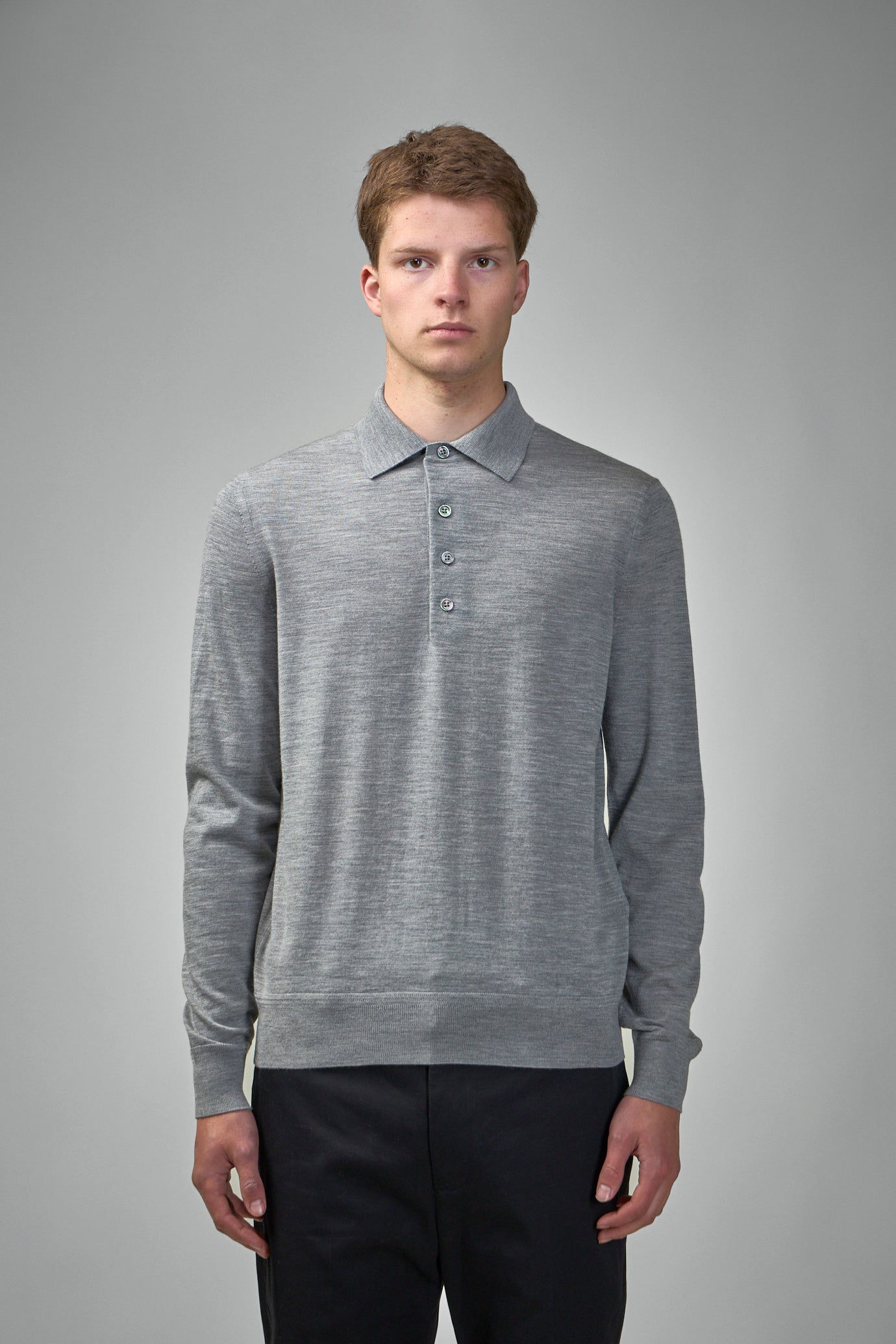 Fine Gauge Pure Wool LS Polo