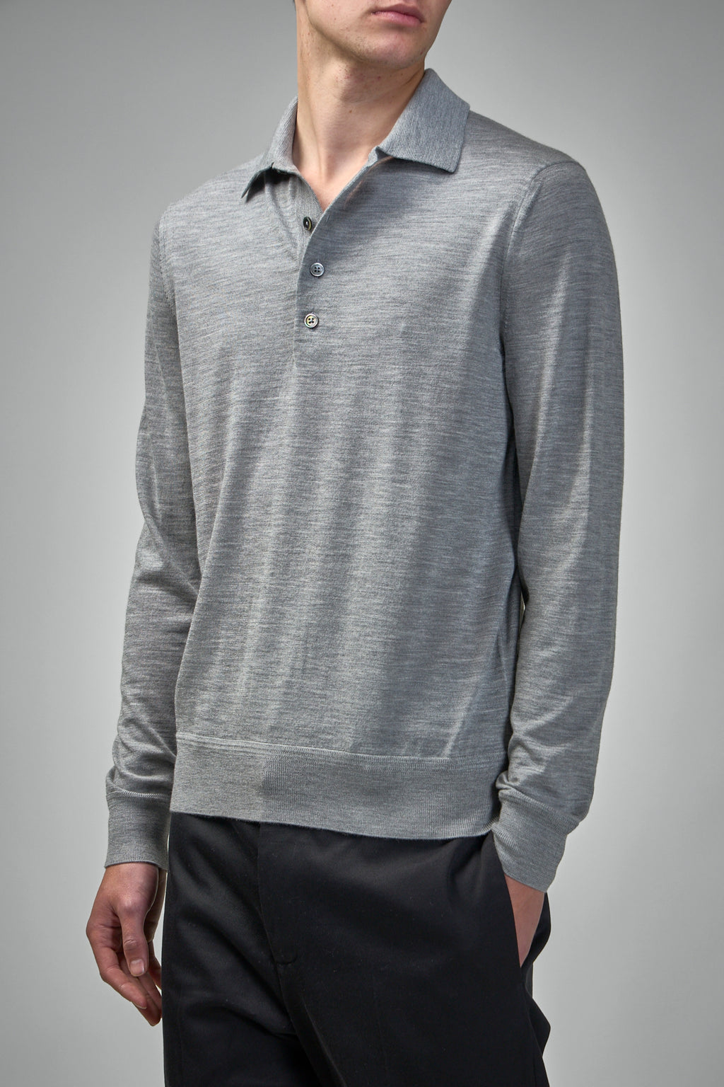 Fine Gauge Pure Wool LS Polo