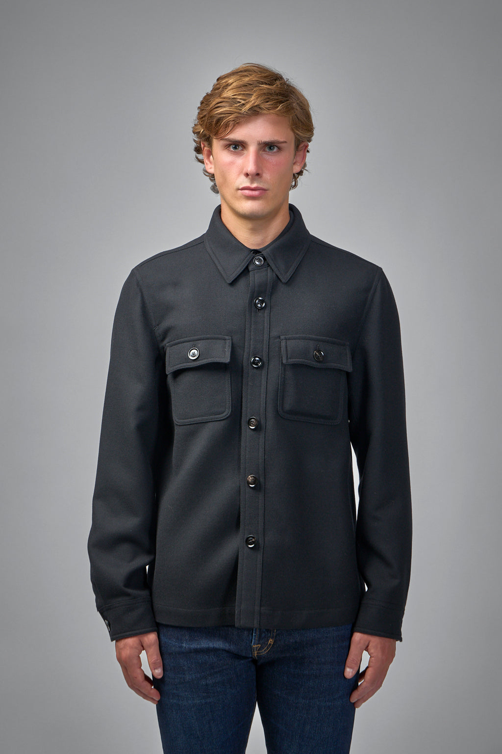 Double Splittable Light Wool Chest Pocket Outershirt