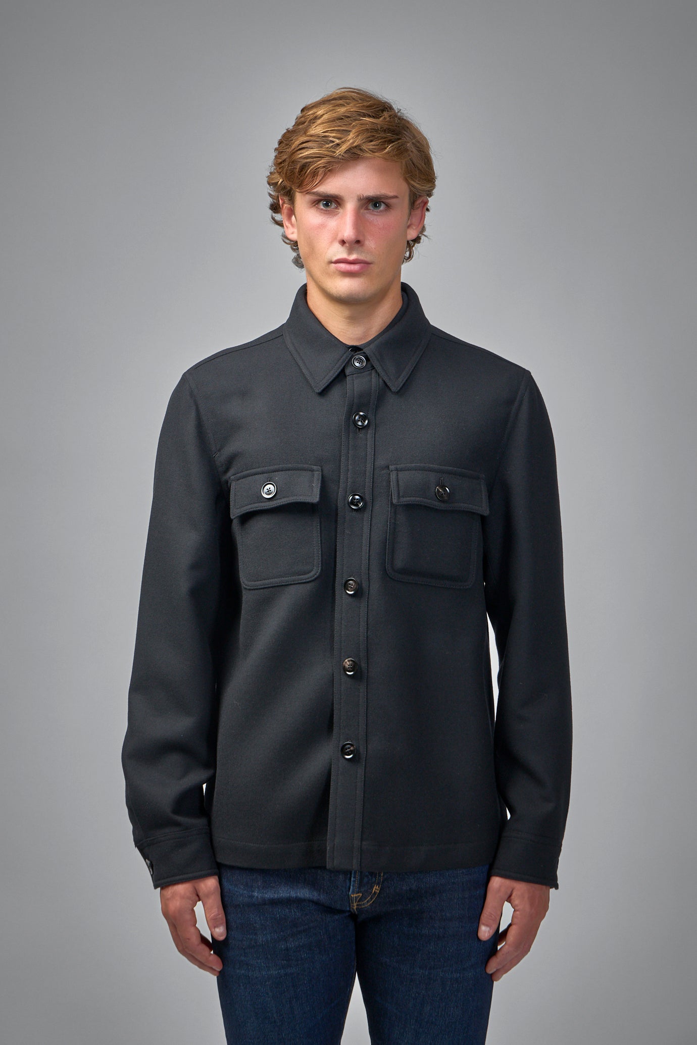 Double Splittable Light Wool Chest Pocket Outershirt
