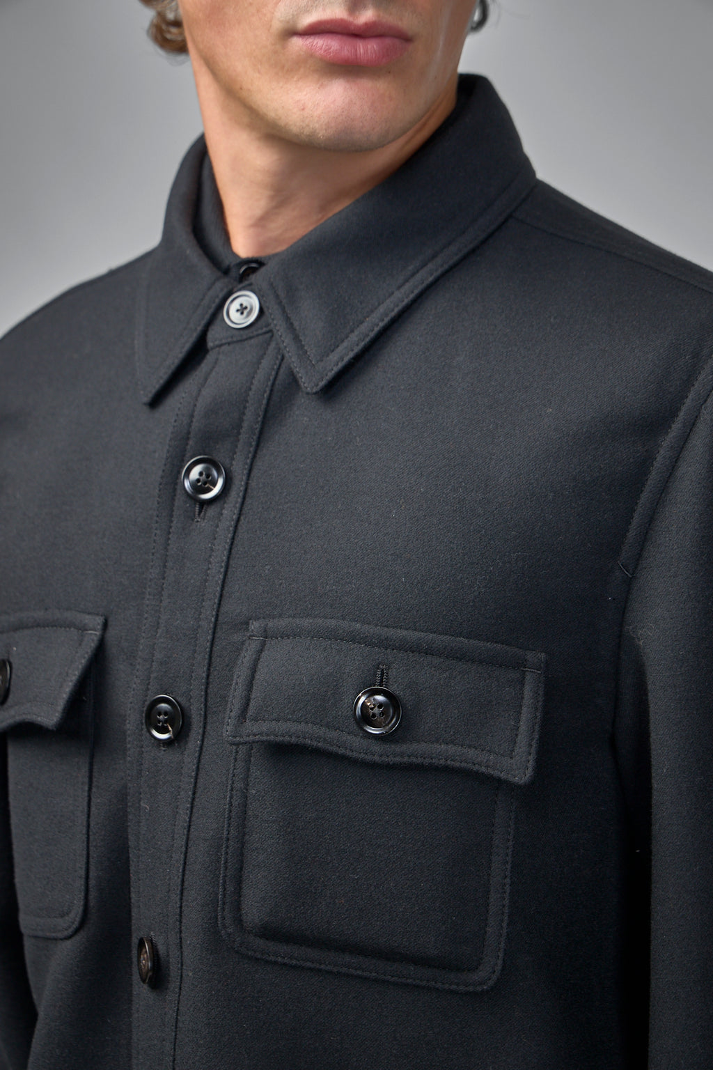 Double Splittable Light Wool Chest Pocket Outershirt