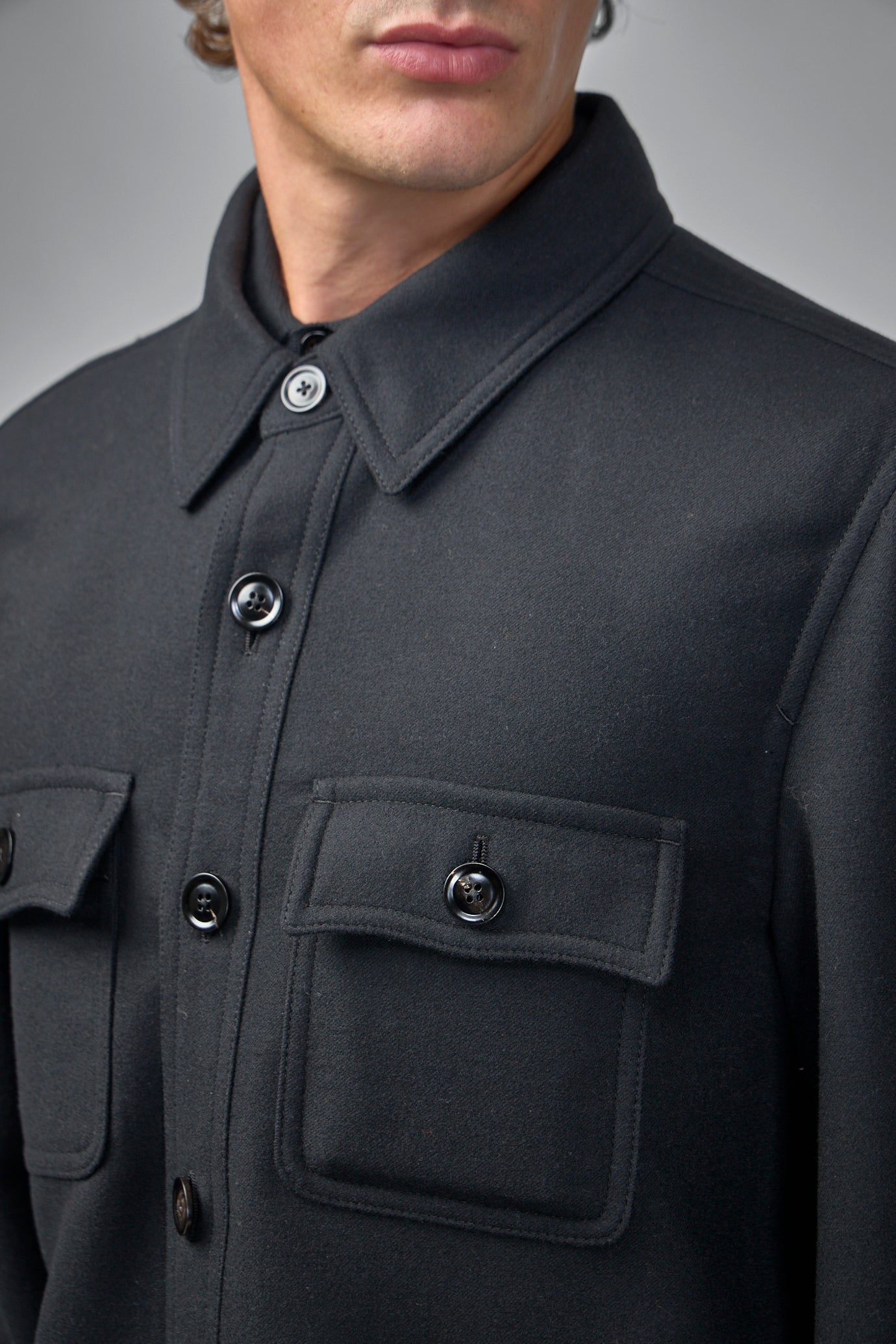 Double Splittable Light Wool Chest Pocket Outershirt