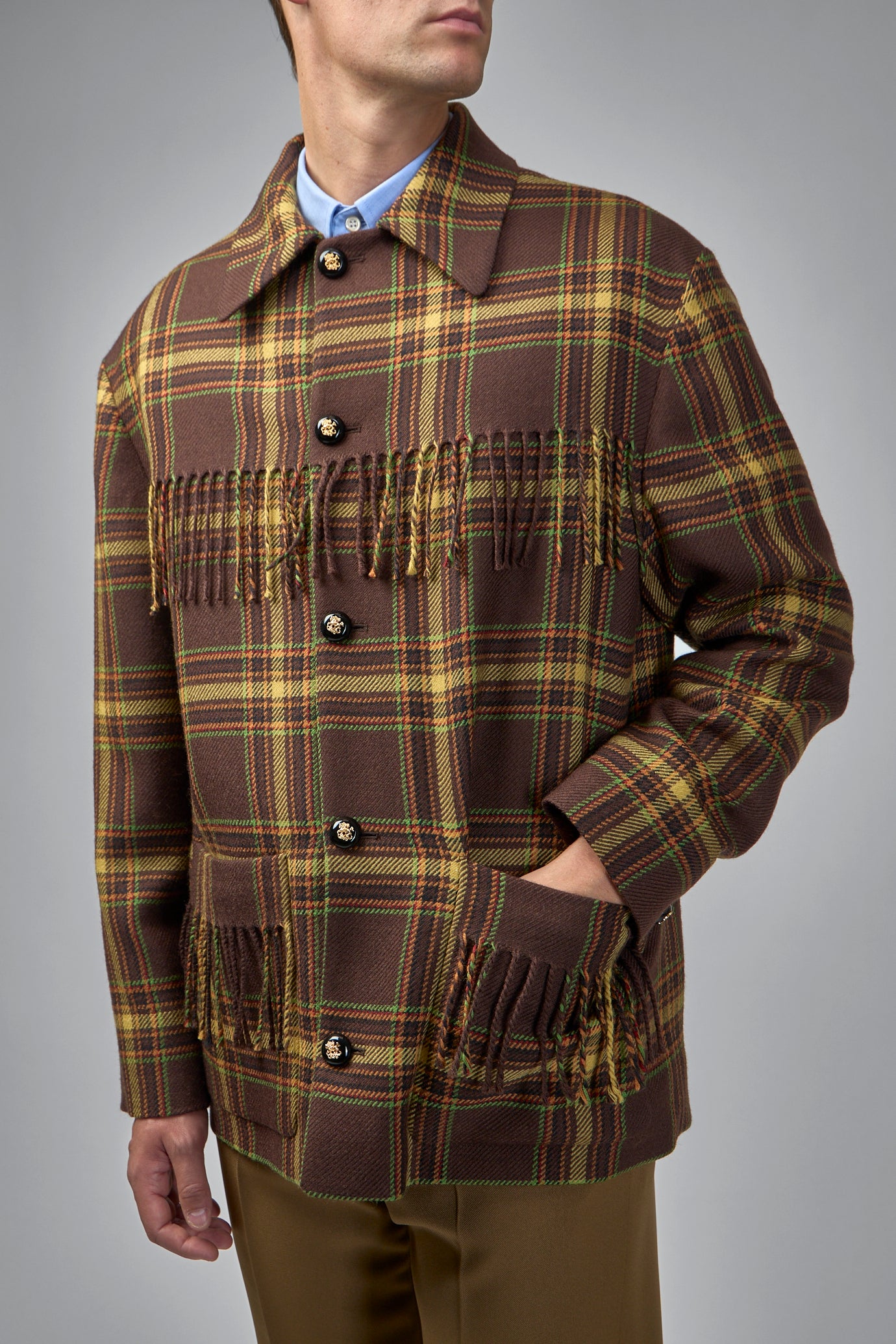 Caban Fringes Check Coat