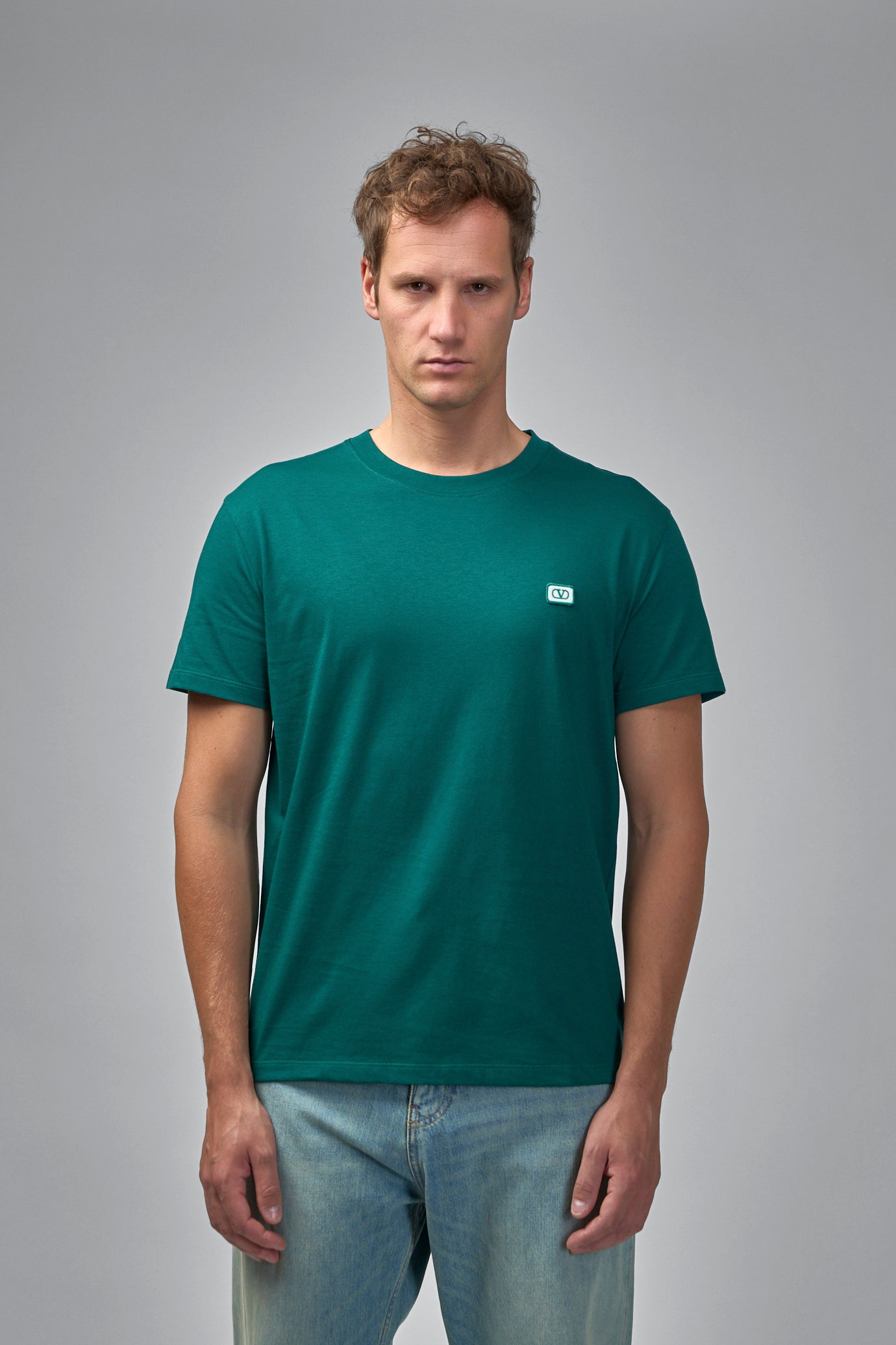 Cotton T-Shirt With VLogo Patch